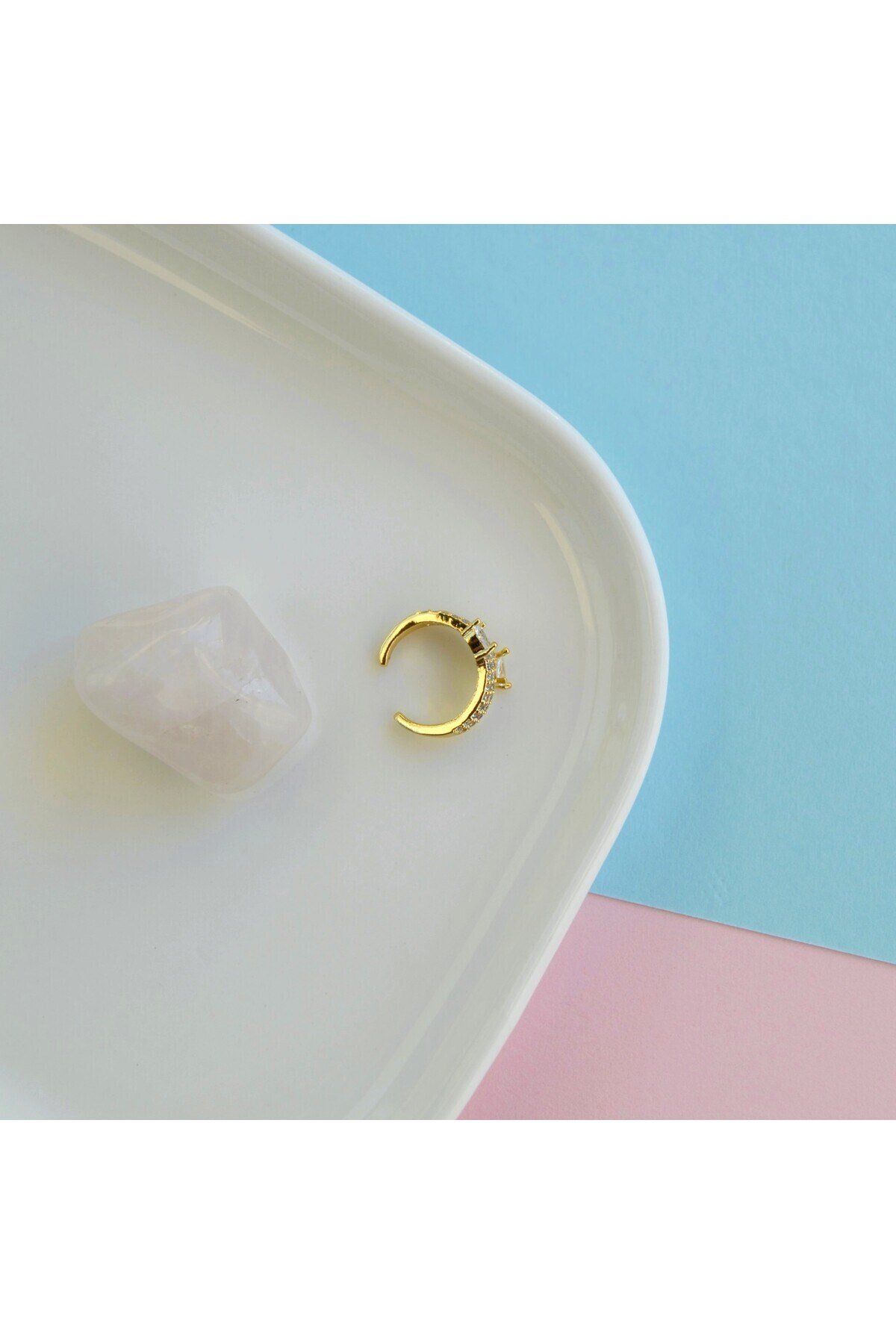 Taşlı Sıralı Earcuff İnce Taşlı Sıkıştırma Kıkırdak Küpesi Delik Gerektirmez Taşlı Minimal Yılan