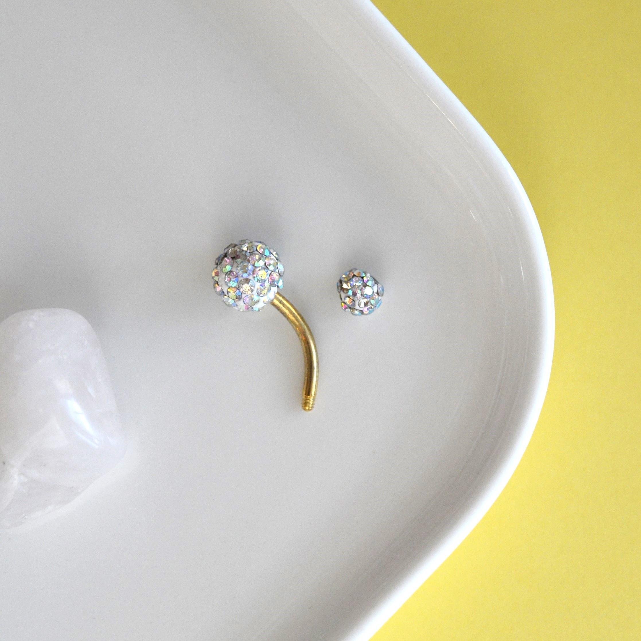 Taşlı Uçlu 316 L Çelik Gold Göbek Piercingi Gold Minimal Taşlı