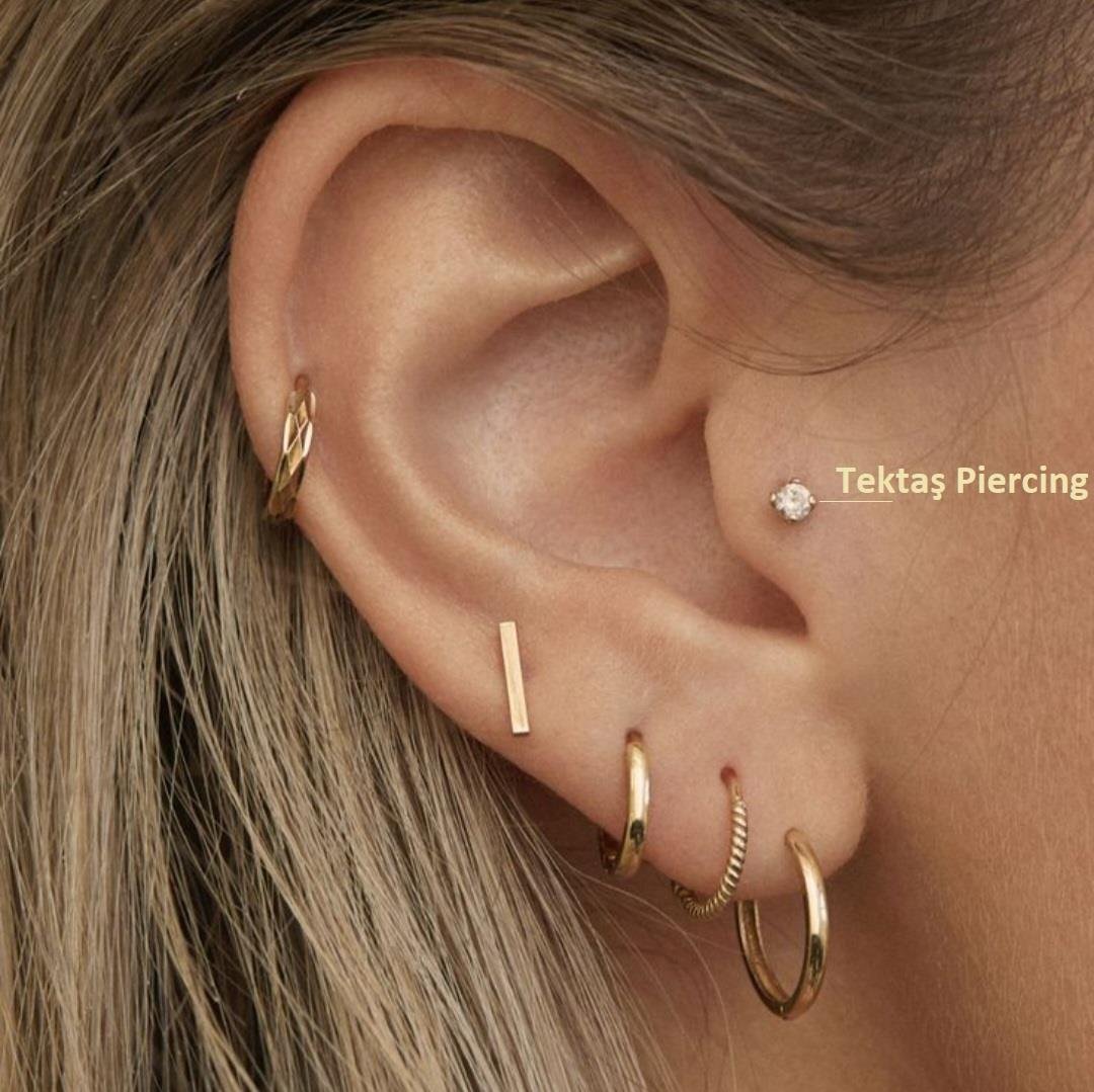 Tektaş Çelik Piercing Tragus Helix Kıkırdak Conch Gold Renk 8 mm