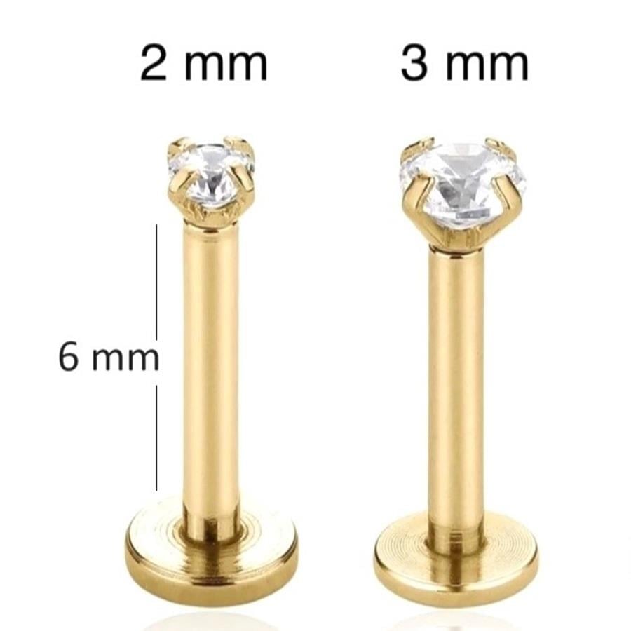 Tektaş Cerrahi Çelik Piercing Tragus Helix Kıkırdak Conch Gold Renk 6 mm (2 Adet)