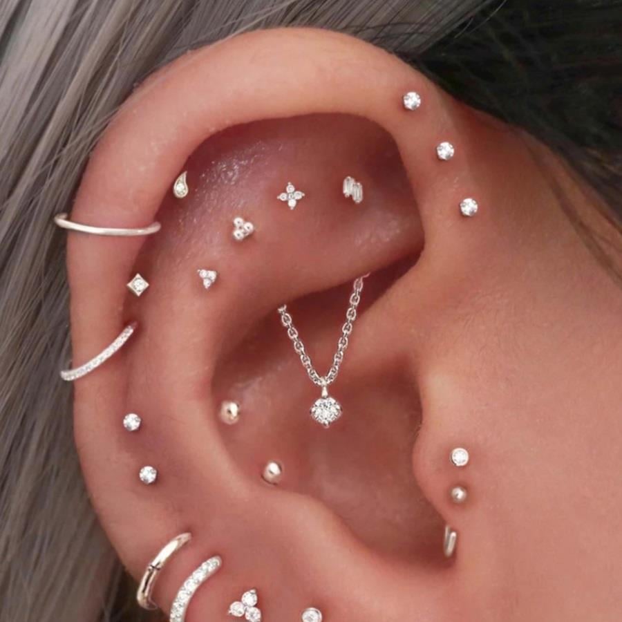 Tektaş Cerrahi Çelik Piercing Tragus Helix Kıkırdak Conch Gümüş Renk 8 mm (2 Adet)