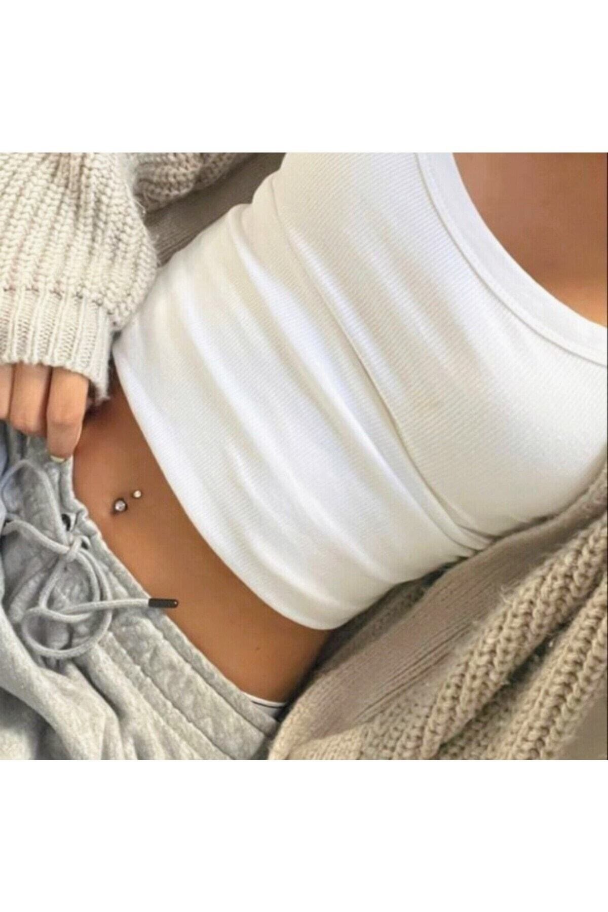 Tektaş Minimal Göbek Piercingi Çelik Silver Renkli