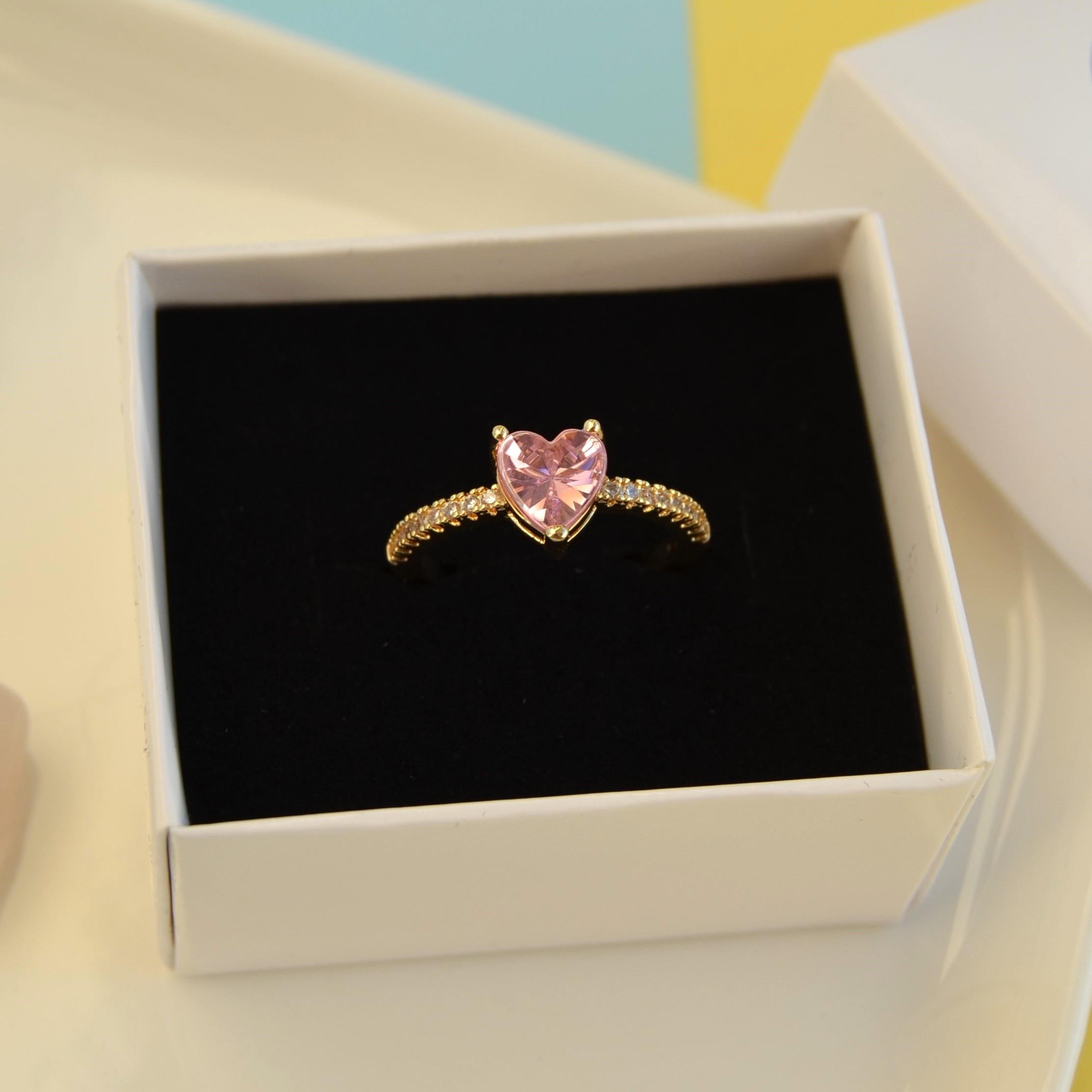 Tektaş Pembe Kalpli Yüzük Hediye Paketli Yüzük Ciddi İlişki Yüzüğü Sevgili Yüzüğü Ayarlanabilir