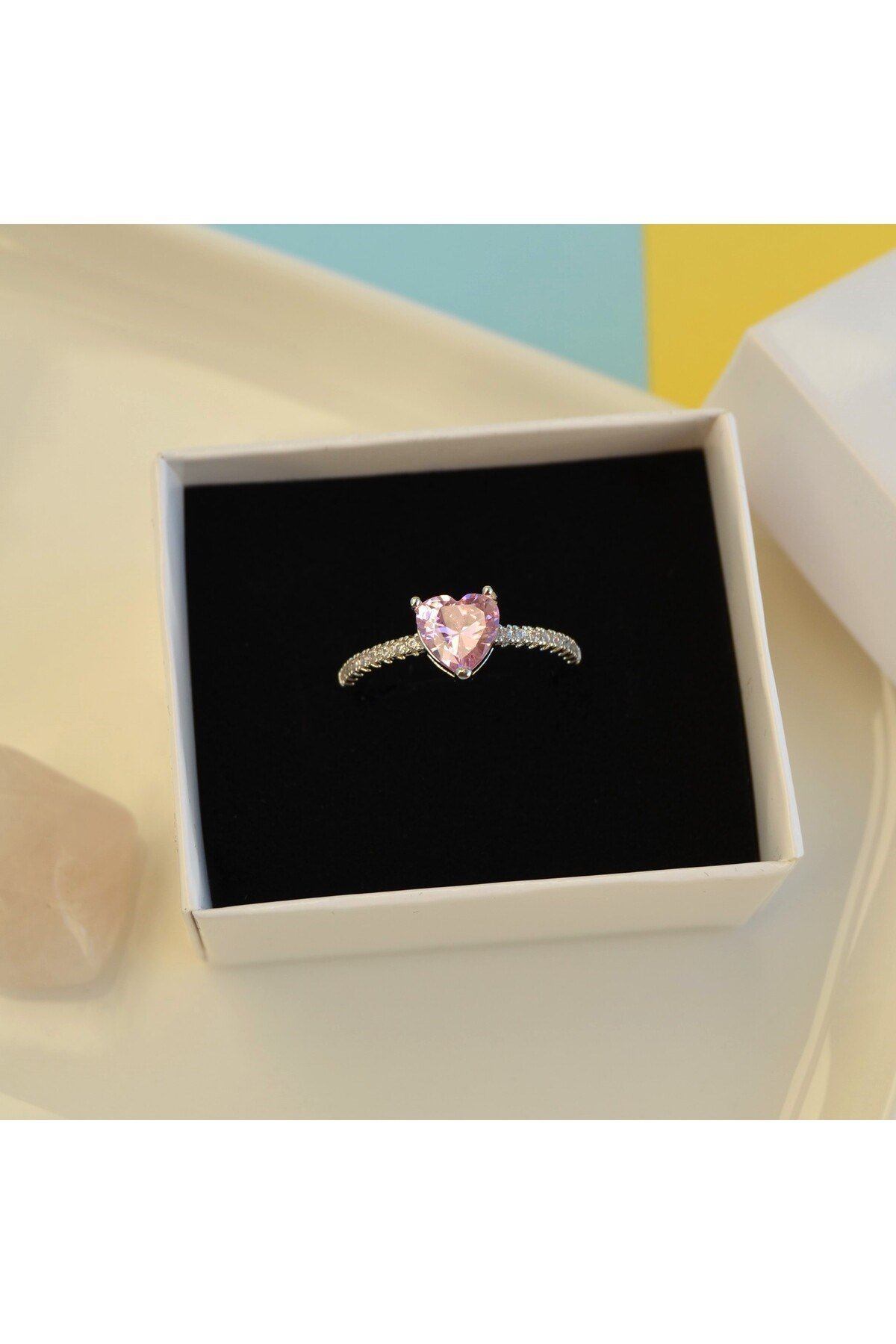 Tektaş Pembe Kalpli Yüzük Hediye Paketli Yüzük Ciddi İlişki Yüzüğü Sevgili Yüzüğü Ayarlanabilir
