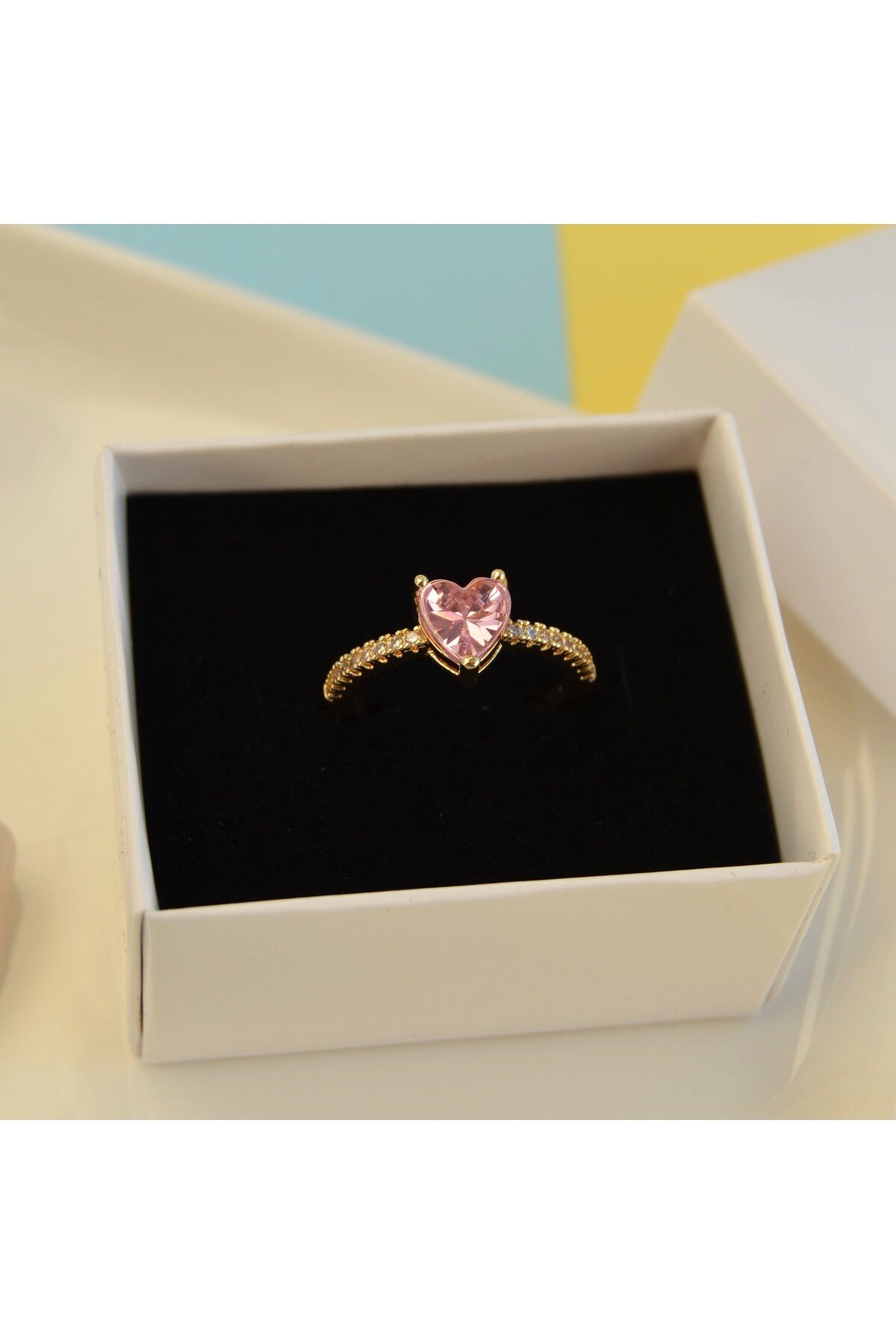 Tektaş Pembe Kalpli Yüzük Hediye Paketli Yüzük Ciddi İlişki Yüzüğü Sevgili Yüzüğü Ayarlanabilir