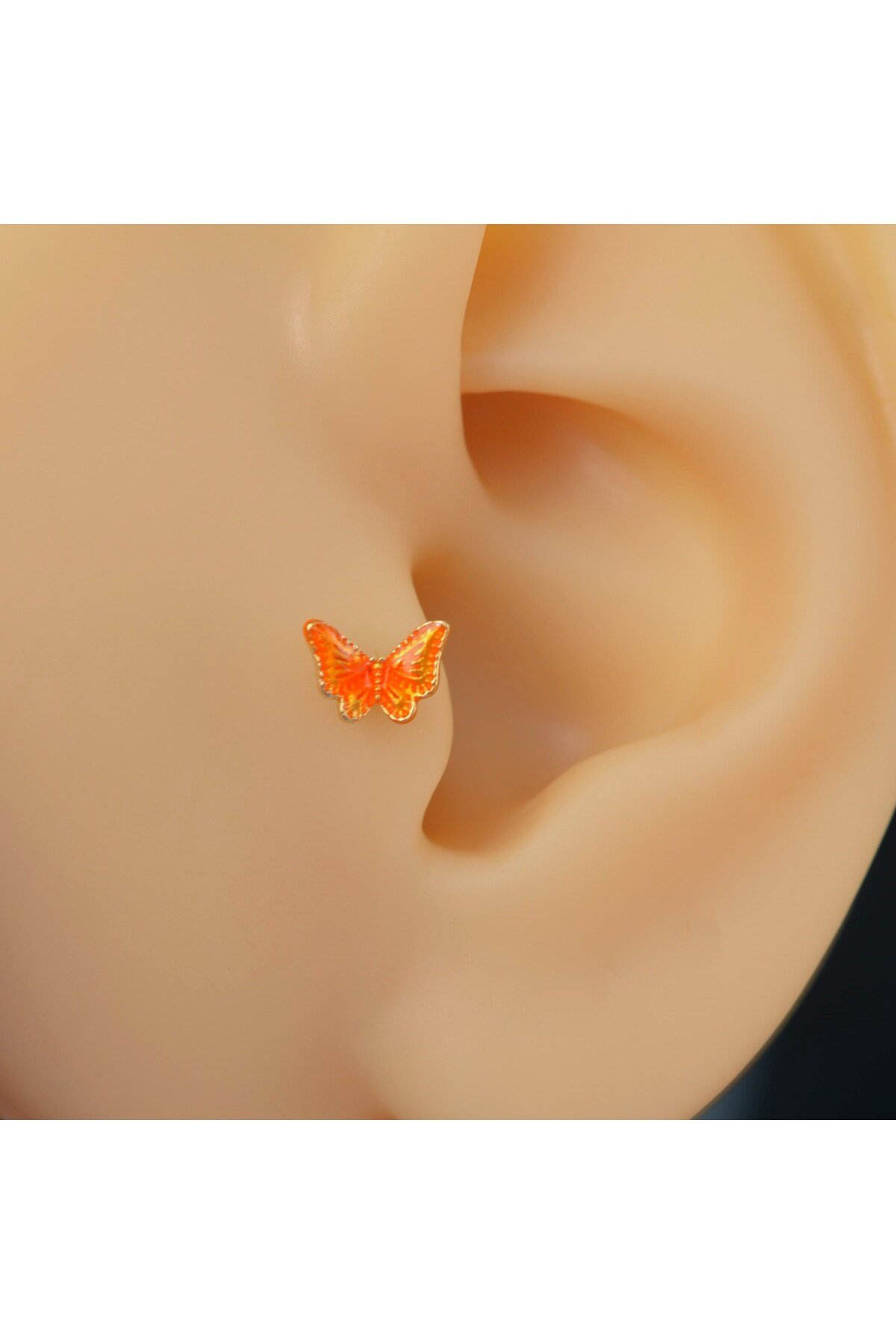 Turuncu Kelebekli Çelik Piercing Helix Kıkırdak Conch Lob Gold