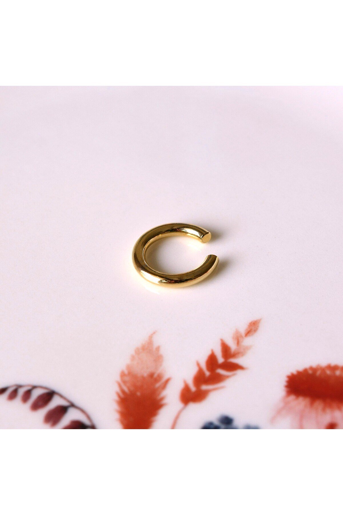 XL Gold Earcuff Bombeli Halka Kıkırdak Küpesi Geçirmeli Günlük Kullanım