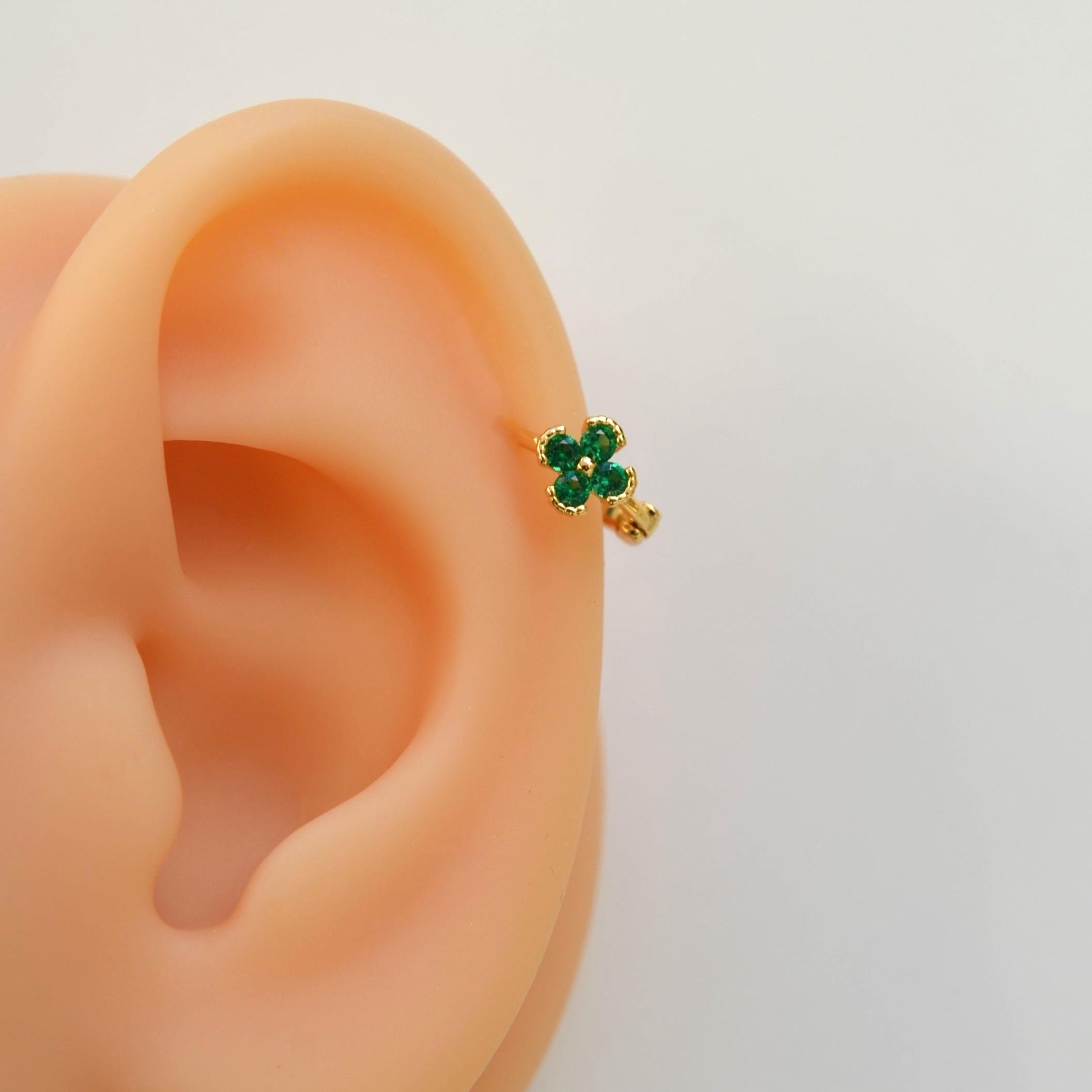 Yeşil Renk Çiçek Halka Piercing Helix Kıkırdak Forward Helix Piercing