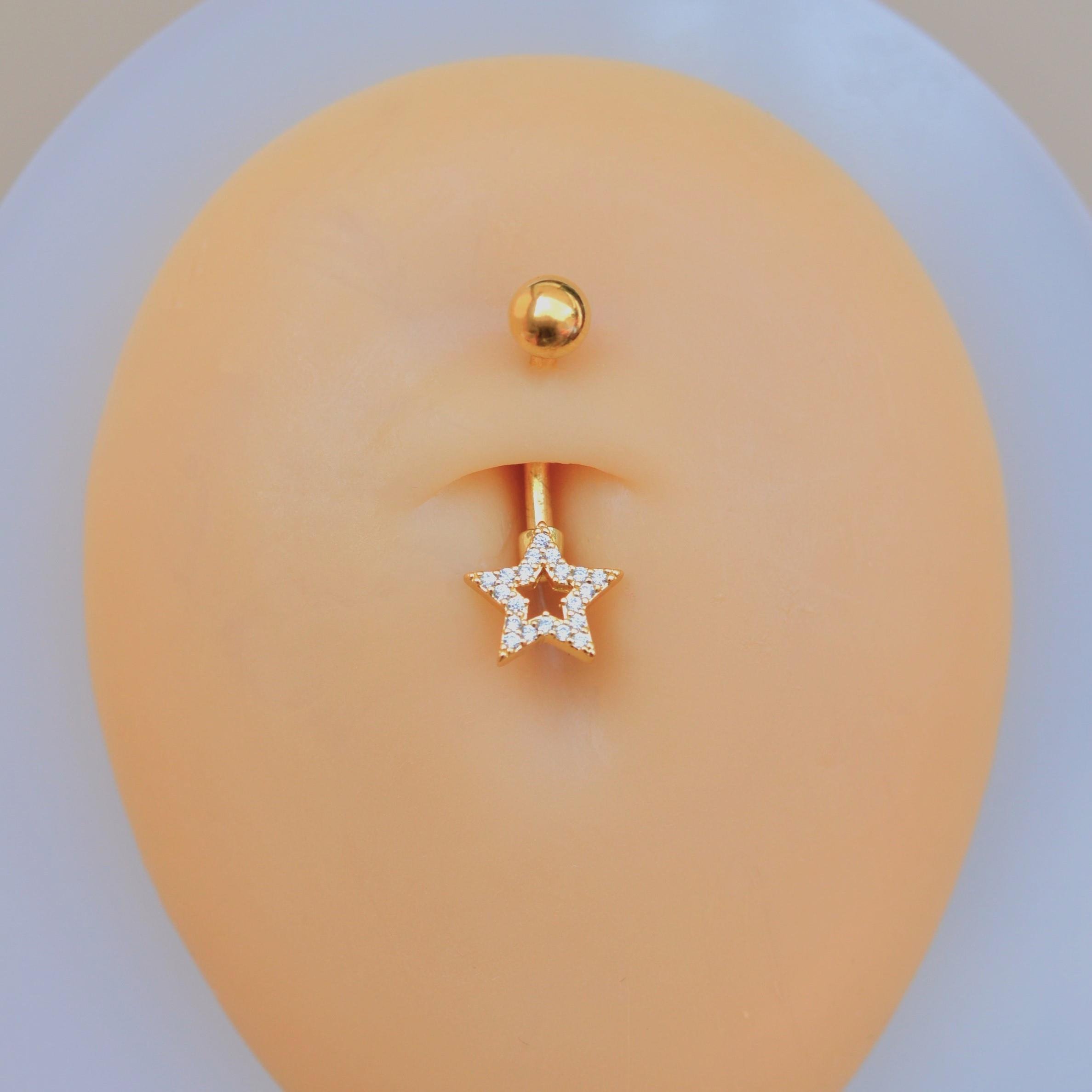 Yıldızlı Göbek Piercingi Çelik Gold Renkli Minimal