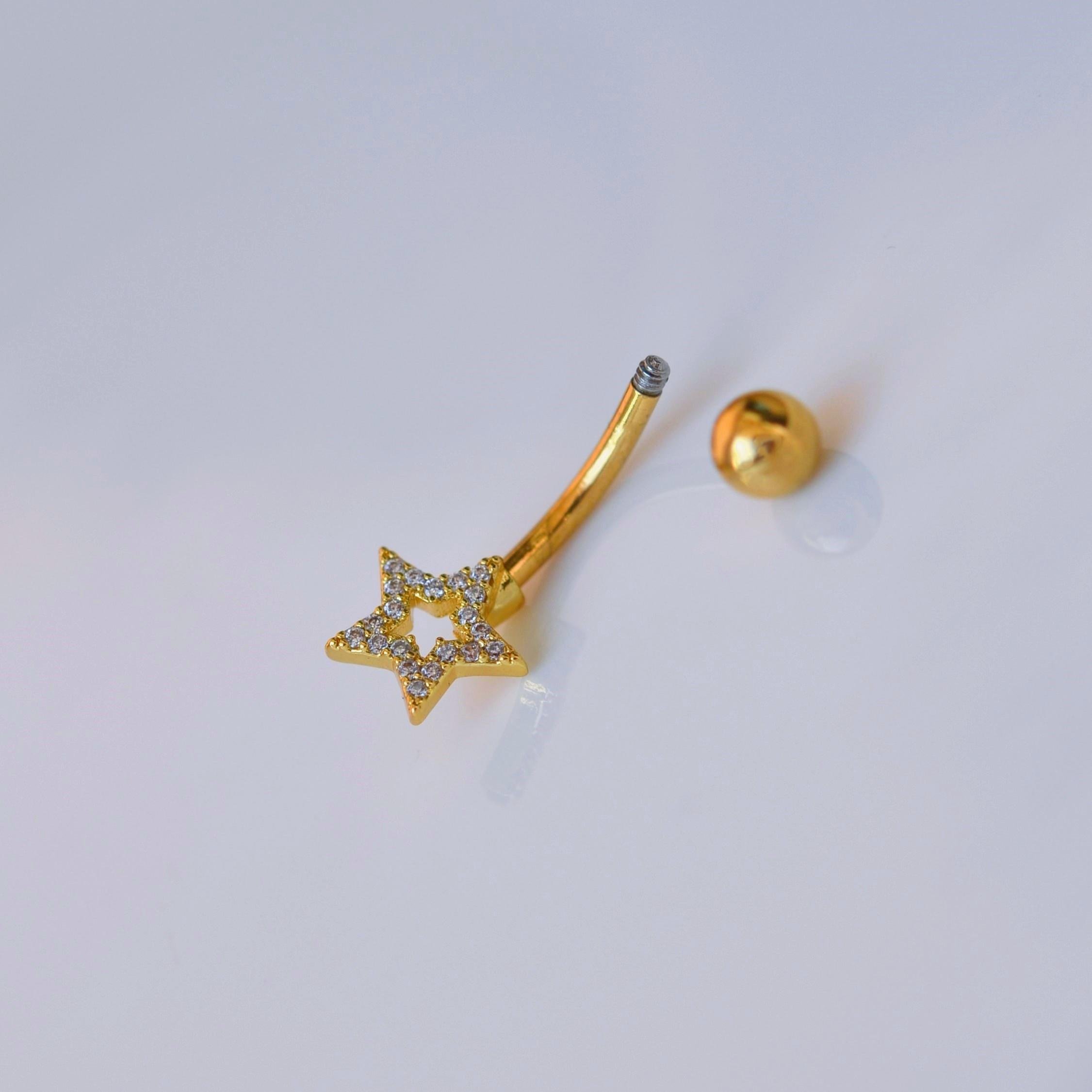 Yıldızlı Göbek Piercingi Çelik Gold Renkli Minimal