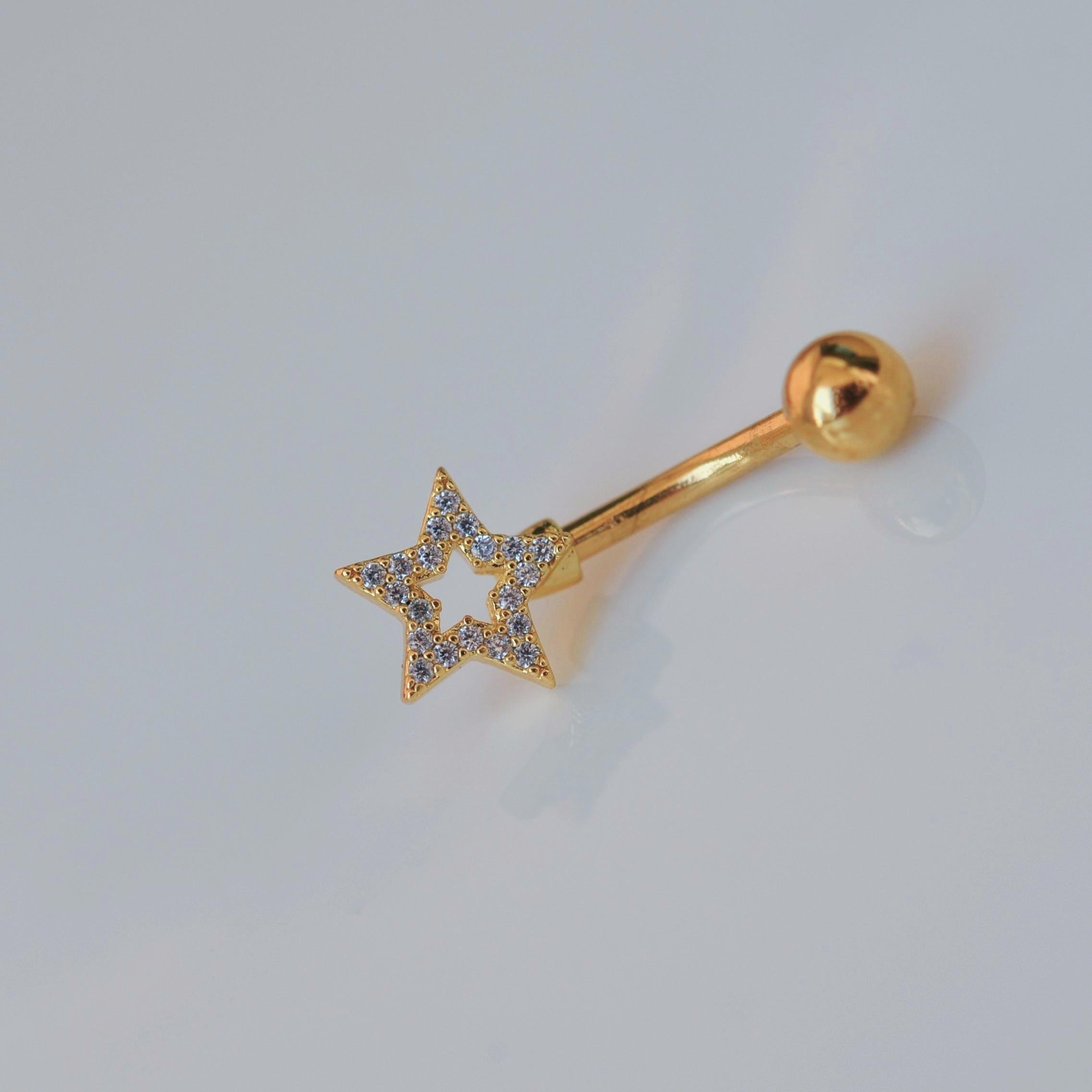 Yıldızlı Göbek Piercingi Çelik Gold Renkli Minimal
