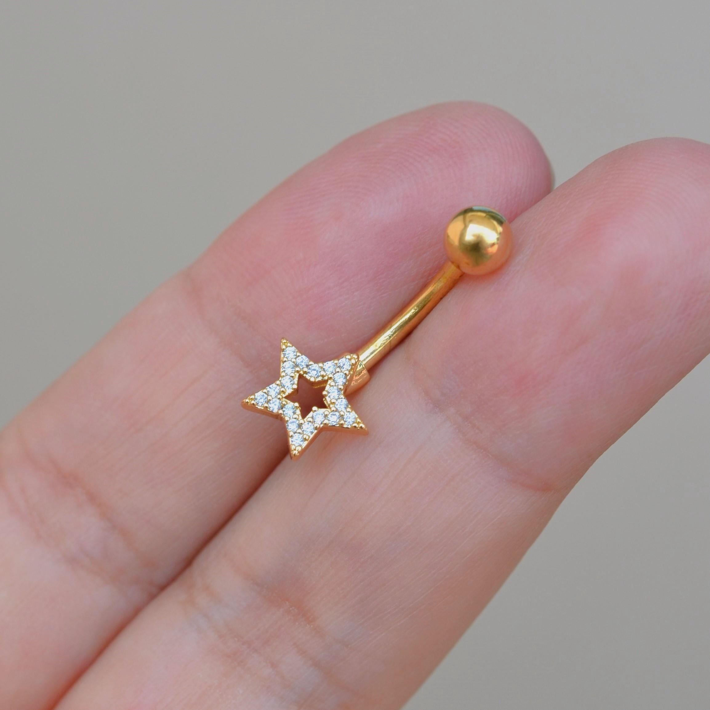 Yıldızlı Göbek Piercingi Çelik Gold Renkli Minimal