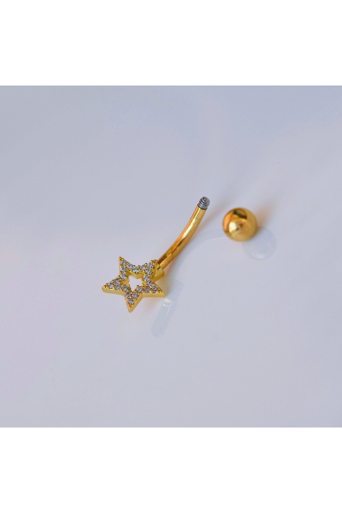 Yıldızlı Göbek Piercingi Çelik Gold Renkli Minimal