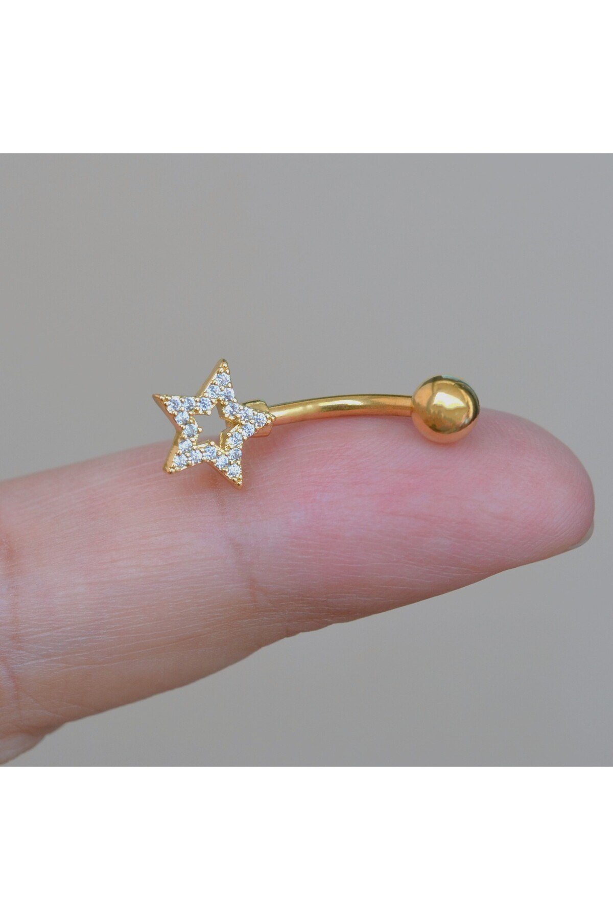 Yıldızlı Göbek Piercingi Çelik Gold Renkli Minimal