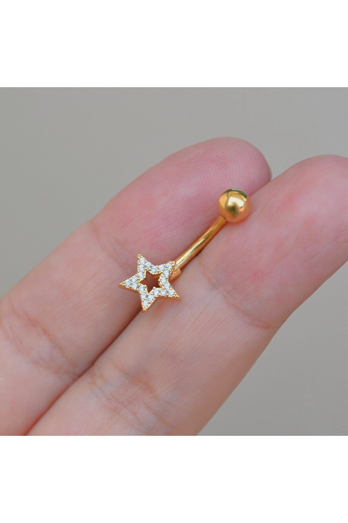 Yıldızlı Göbek Piercingi Çelik Gold Renkli Minimal