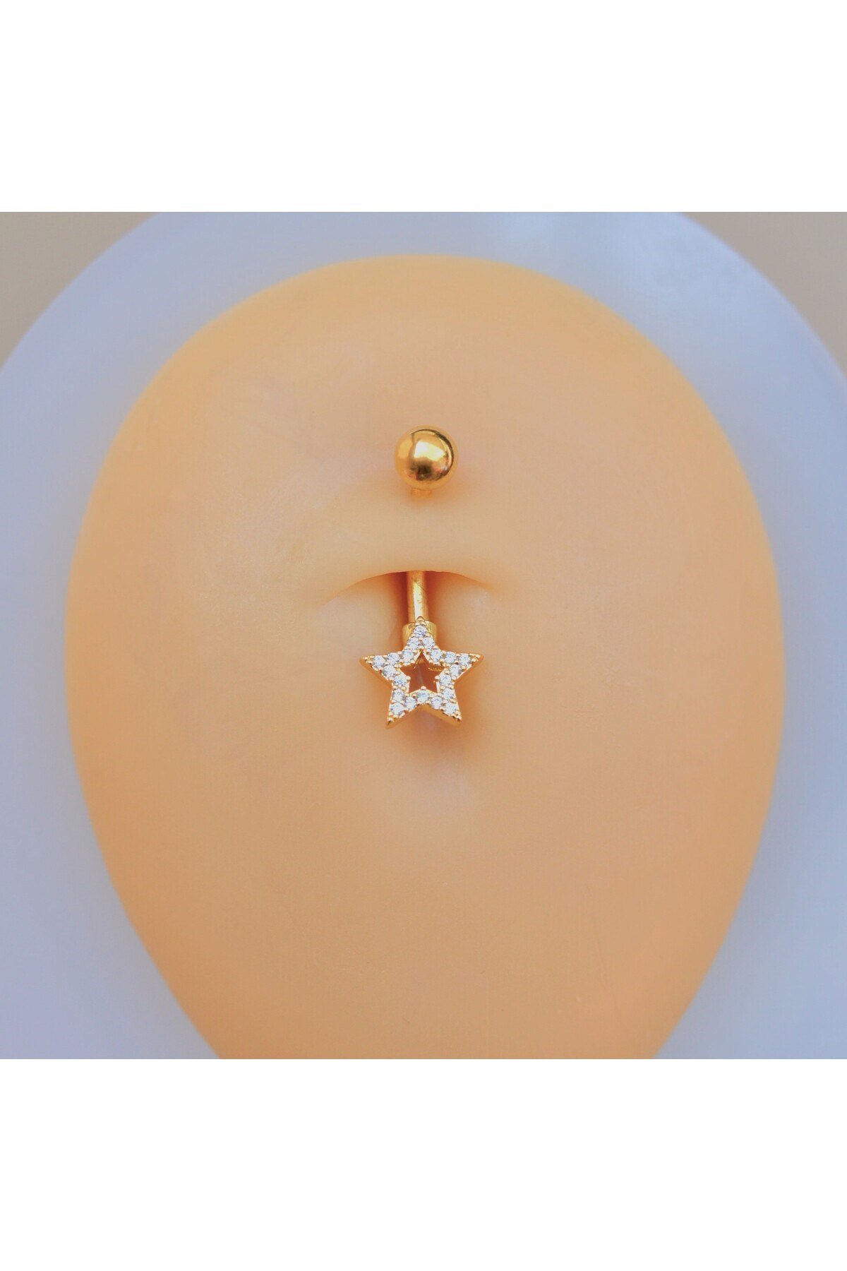 Yıldızlı Göbek Piercingi Çelik Gold Renkli Minimal