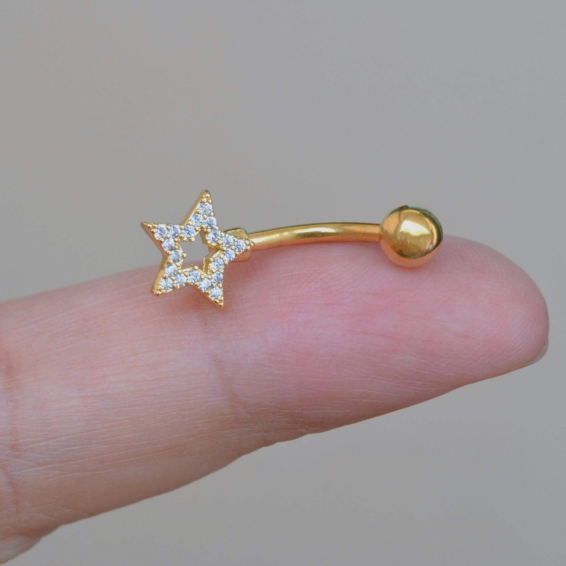 Yıldızlı Göbek Piercingi Çelik Gold Renkli Minimal