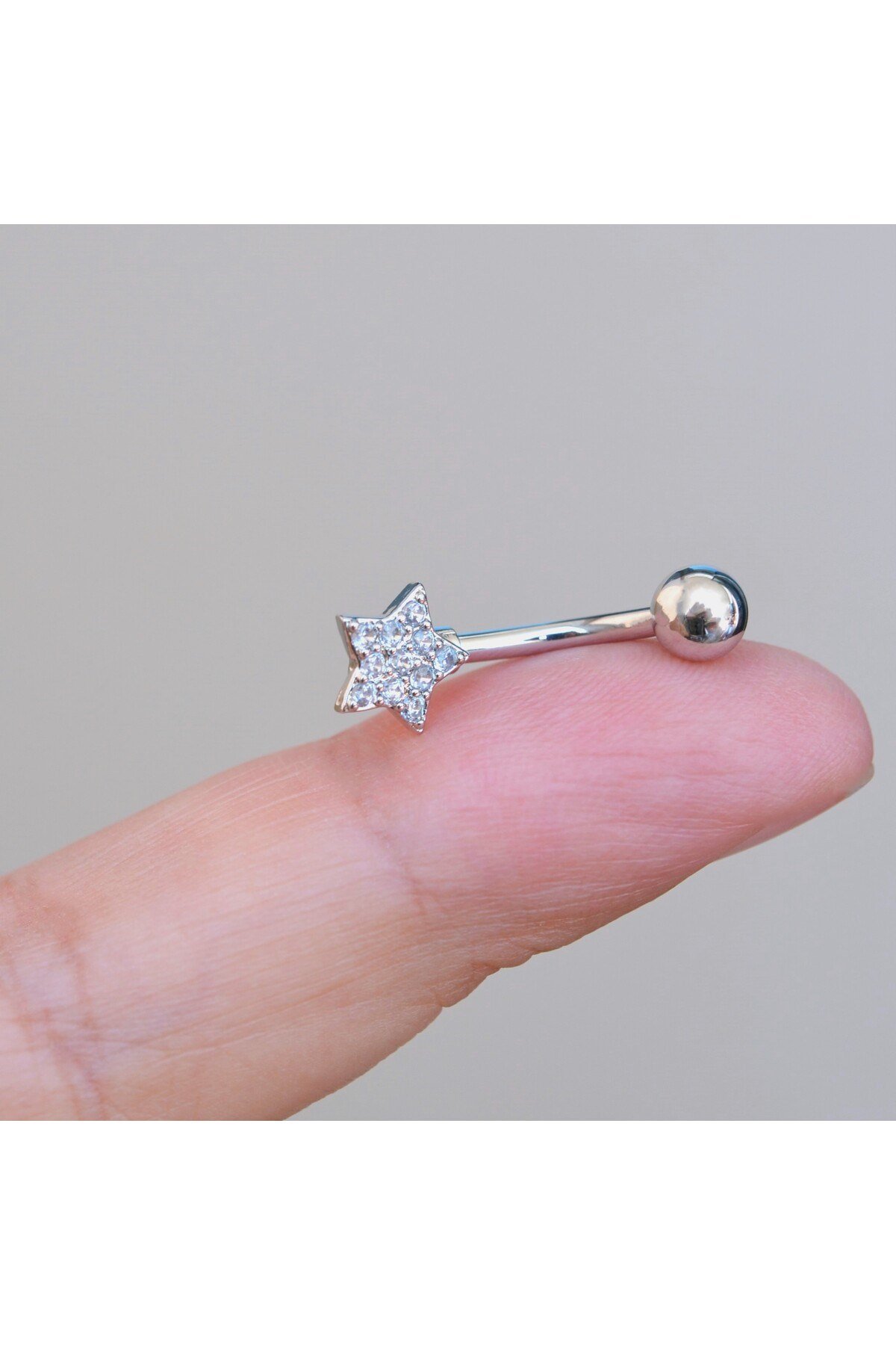 Yıldızlı Göbek Piercingi Çelik Silver Renkli Minimal
