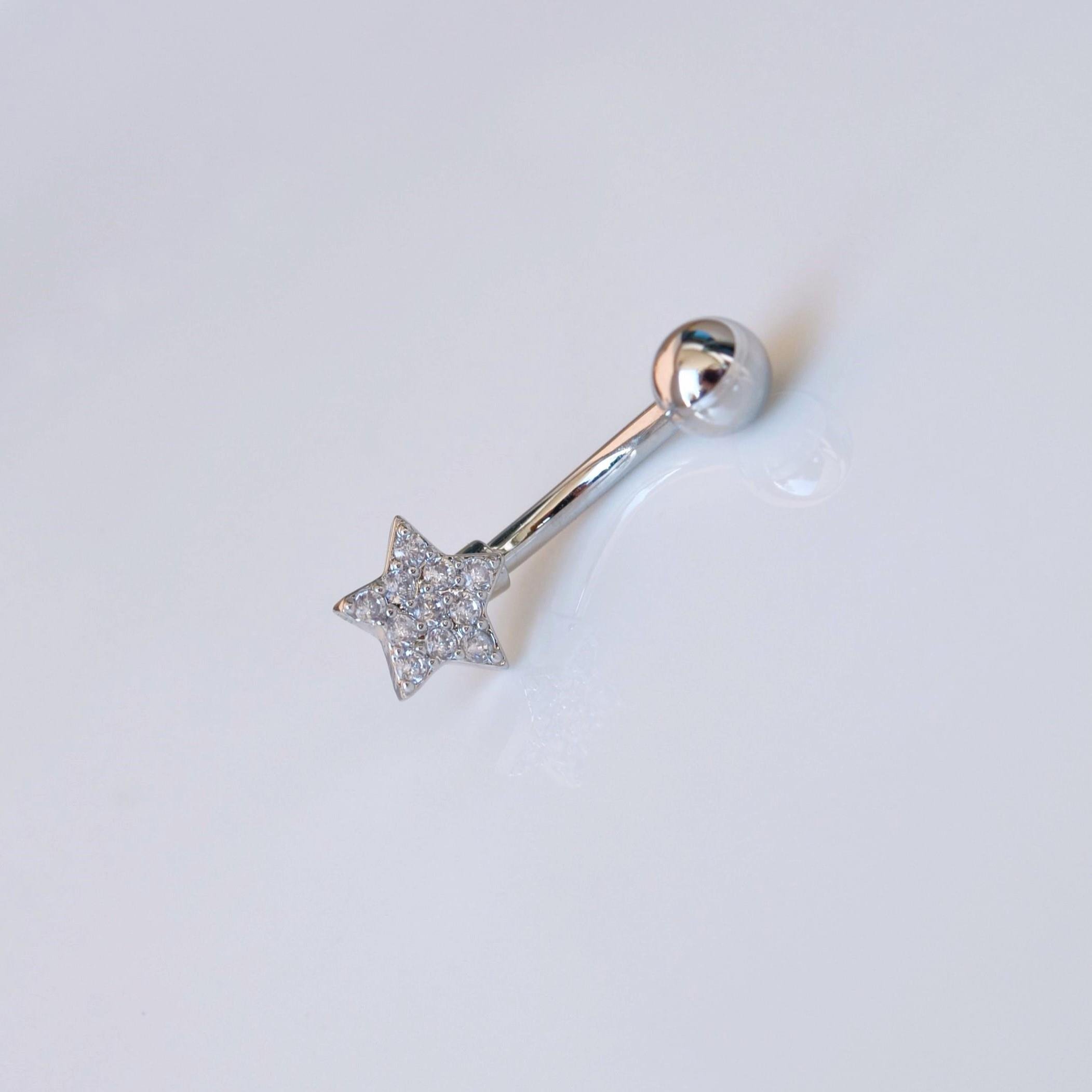 Yıldızlı Göbek Piercingi Çelik Silver Renkli Minimal