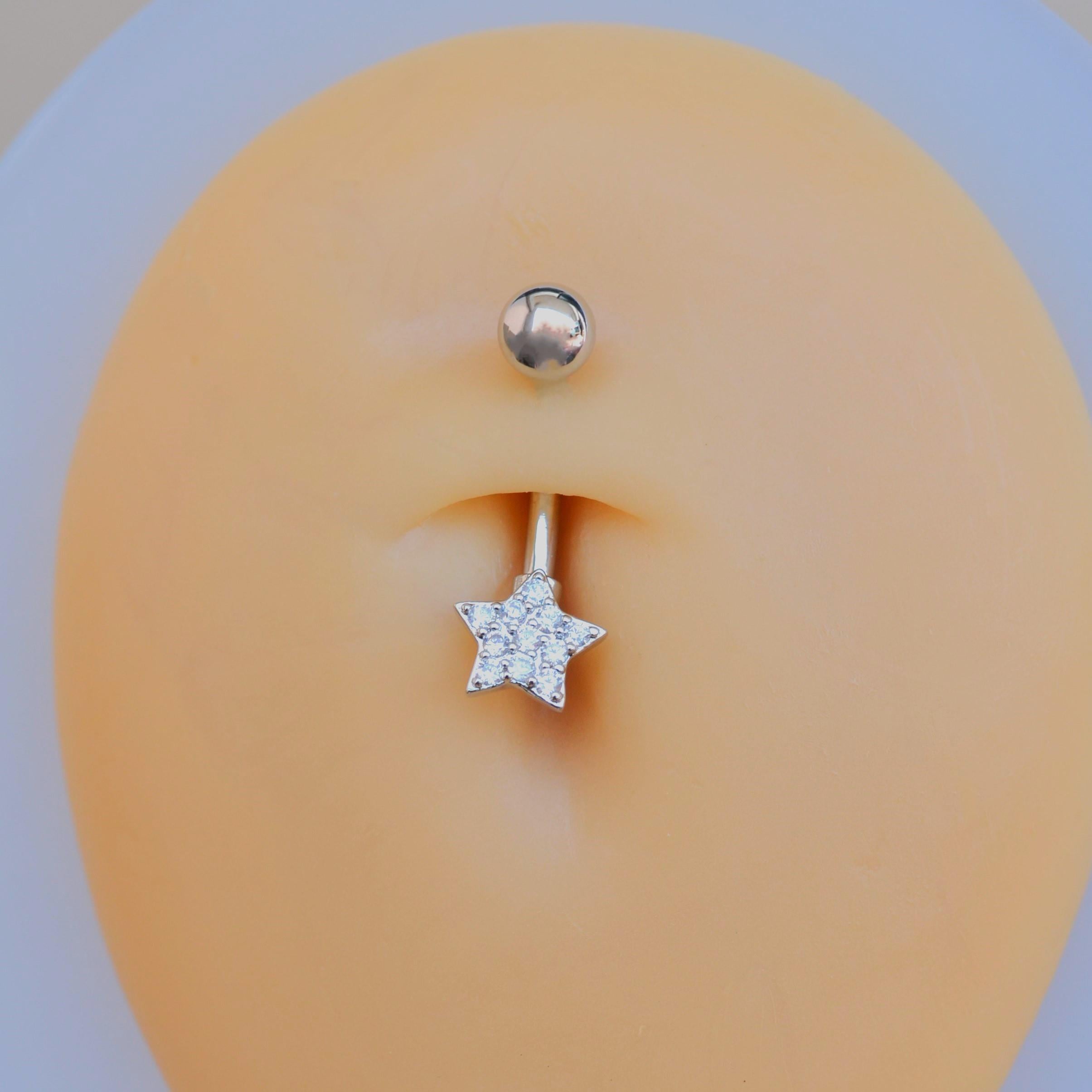 Yıldızlı Göbek Piercingi Çelik Silver Renkli Minimal