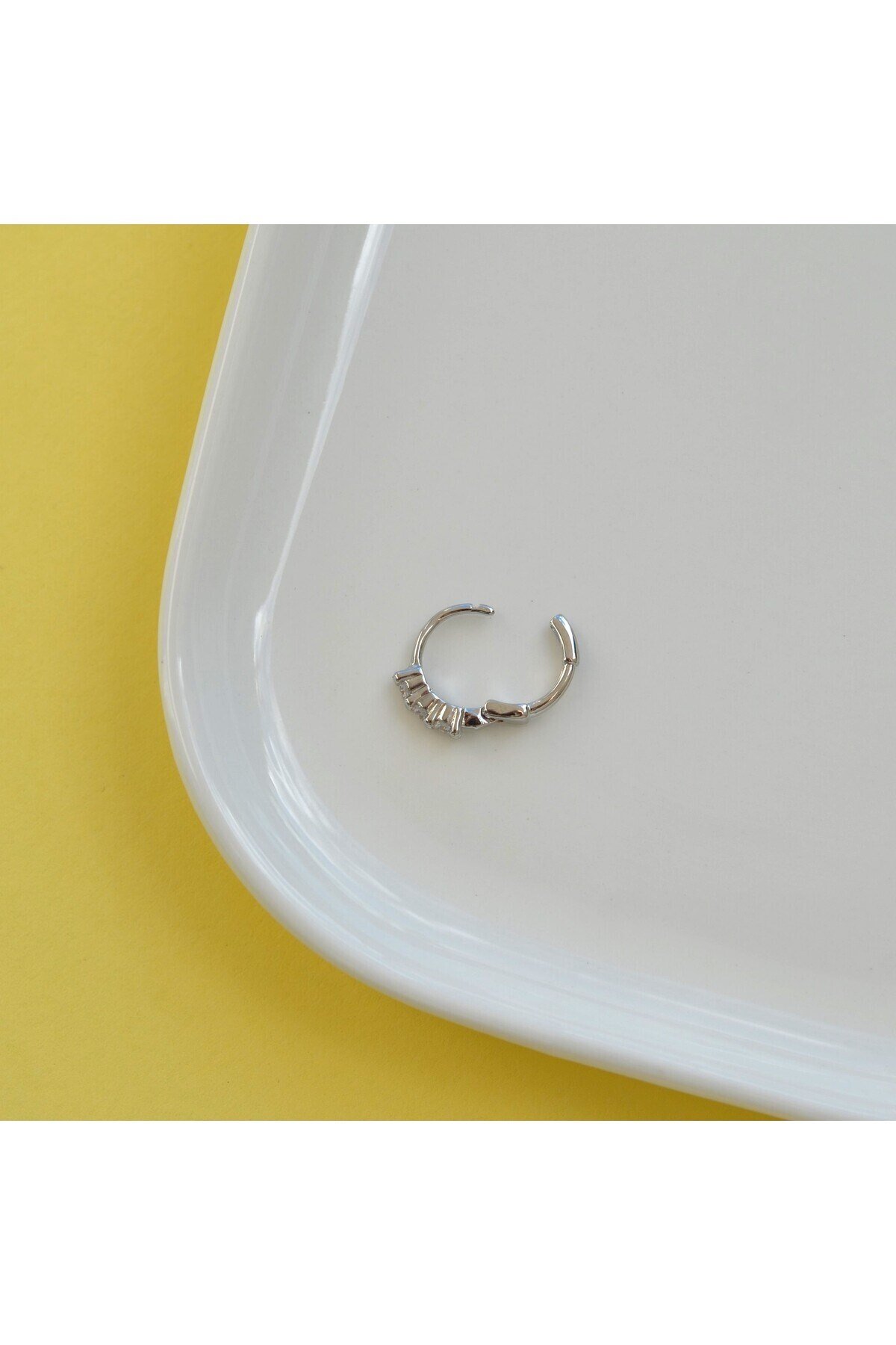 Zirkon Taşlı Halka Piercing Tragus Helix Forward Helix Silver Renkli Halka Piercing