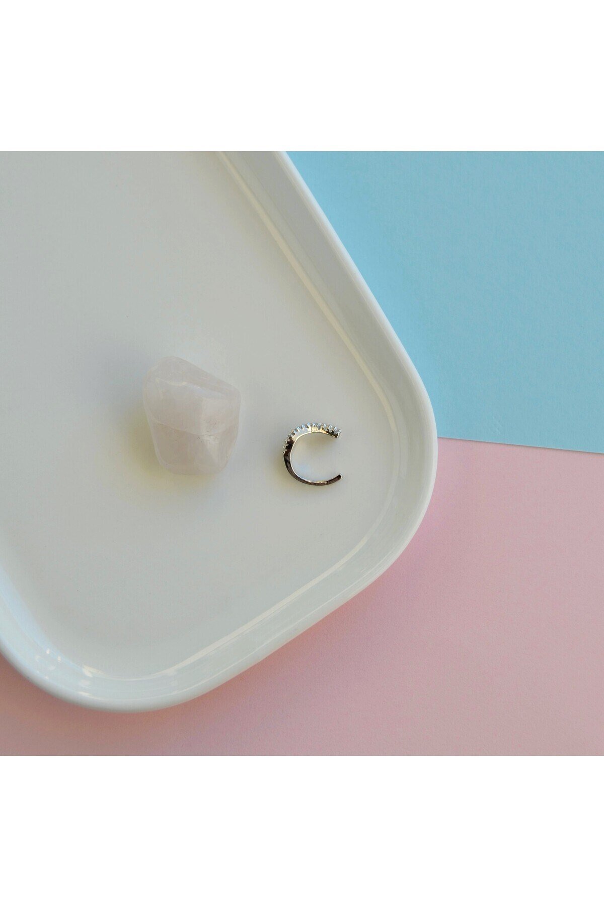 Zirkon Taşlı Minimal Earcuff Deliksiz Kıkırdak Küpesi Çapraz Taşlı Earcuff