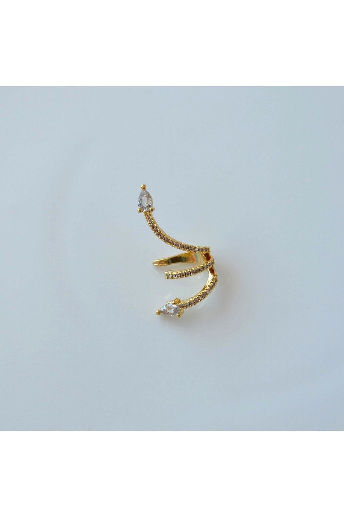 Zirkon Yılan Model Earcuff Delik Gerektirmez Yılanlı Kıkırdak Küpesi Gold Renk