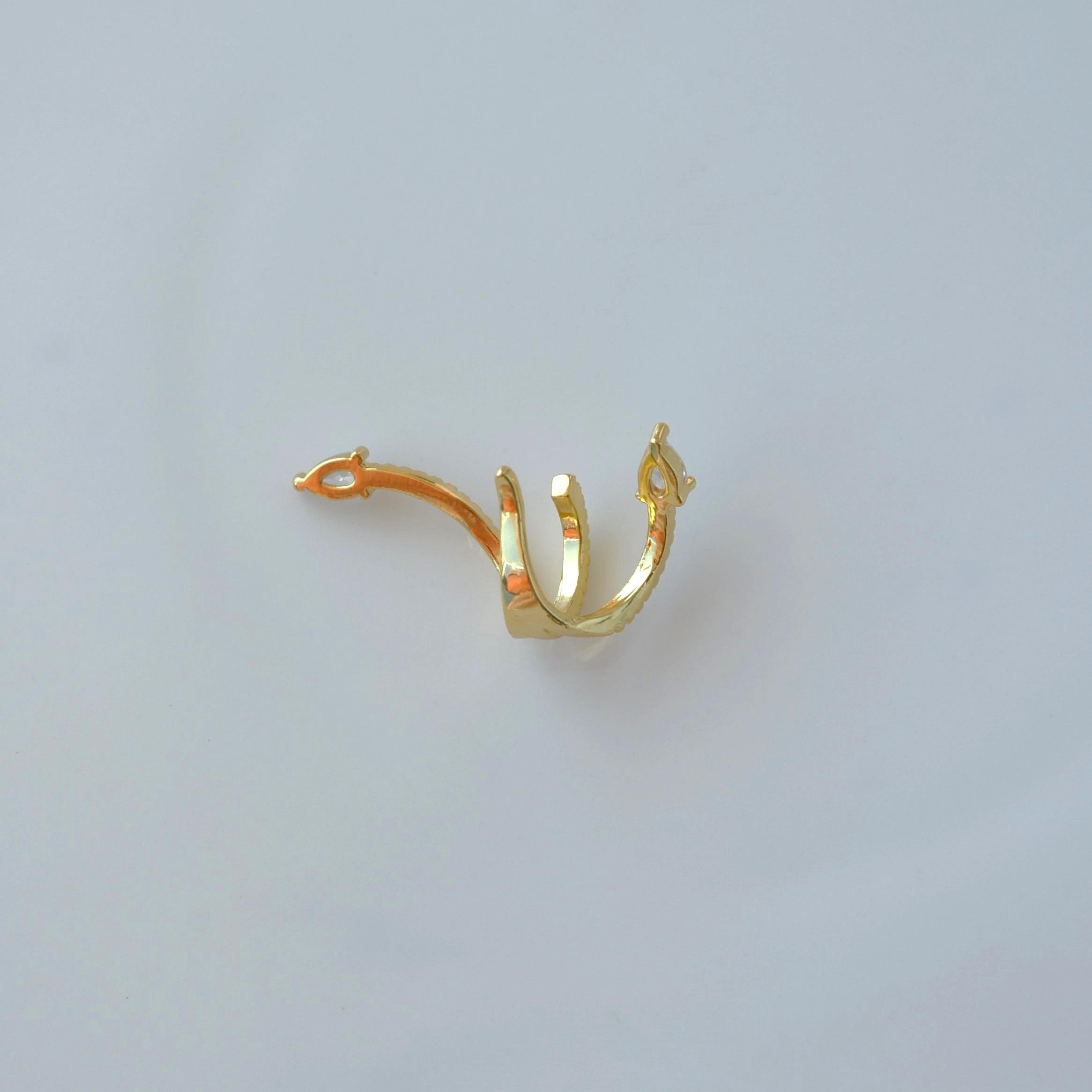 Zirkon Yılan Model Earcuff Delik Gerektirmez Yılanlı Kıkırdak Küpesi Gold Renk