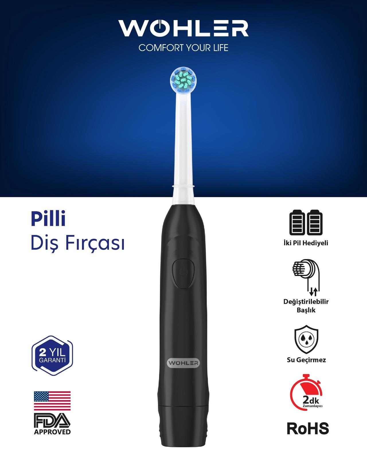 Wohler Değiştirilebilir Başlıklı Pilli Diş Fırçası Fda Onaylı