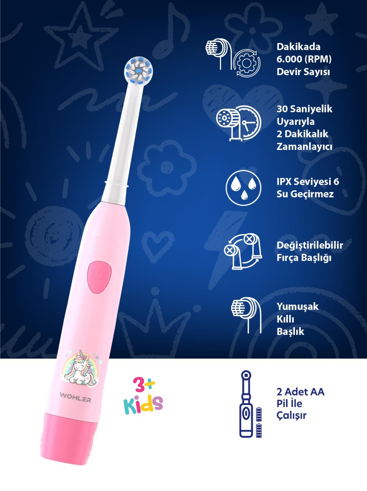 Wohler Değiştirilebilir Başlıklı Pilli Erkek Çocuk Diş Fırçası 3+ , Fda Onaylı
