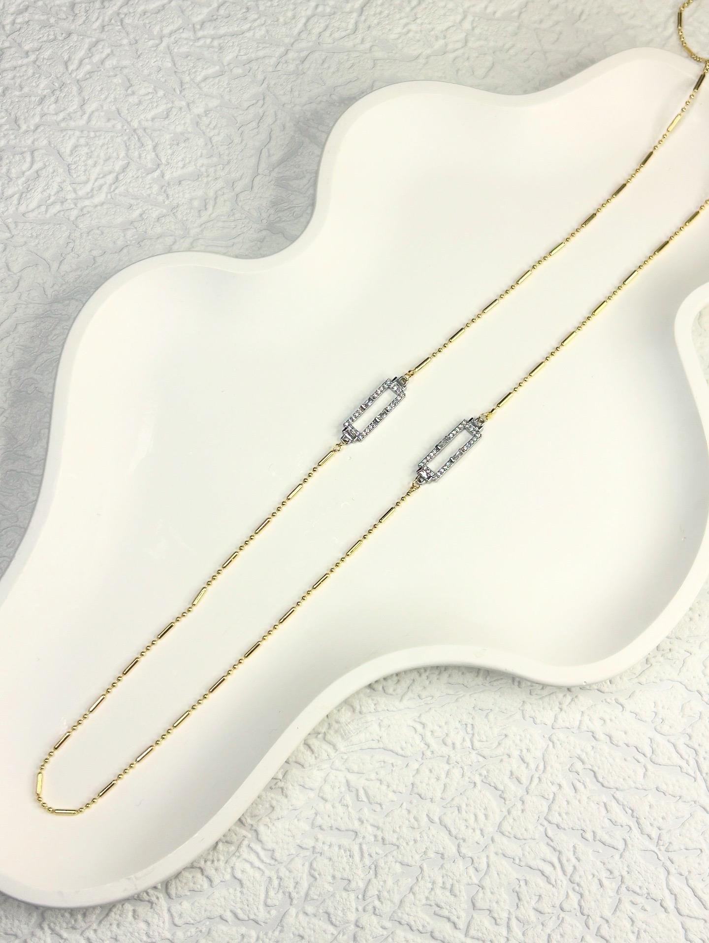 Baget Taş Detaylı Gold Zincir Kolye-75cm