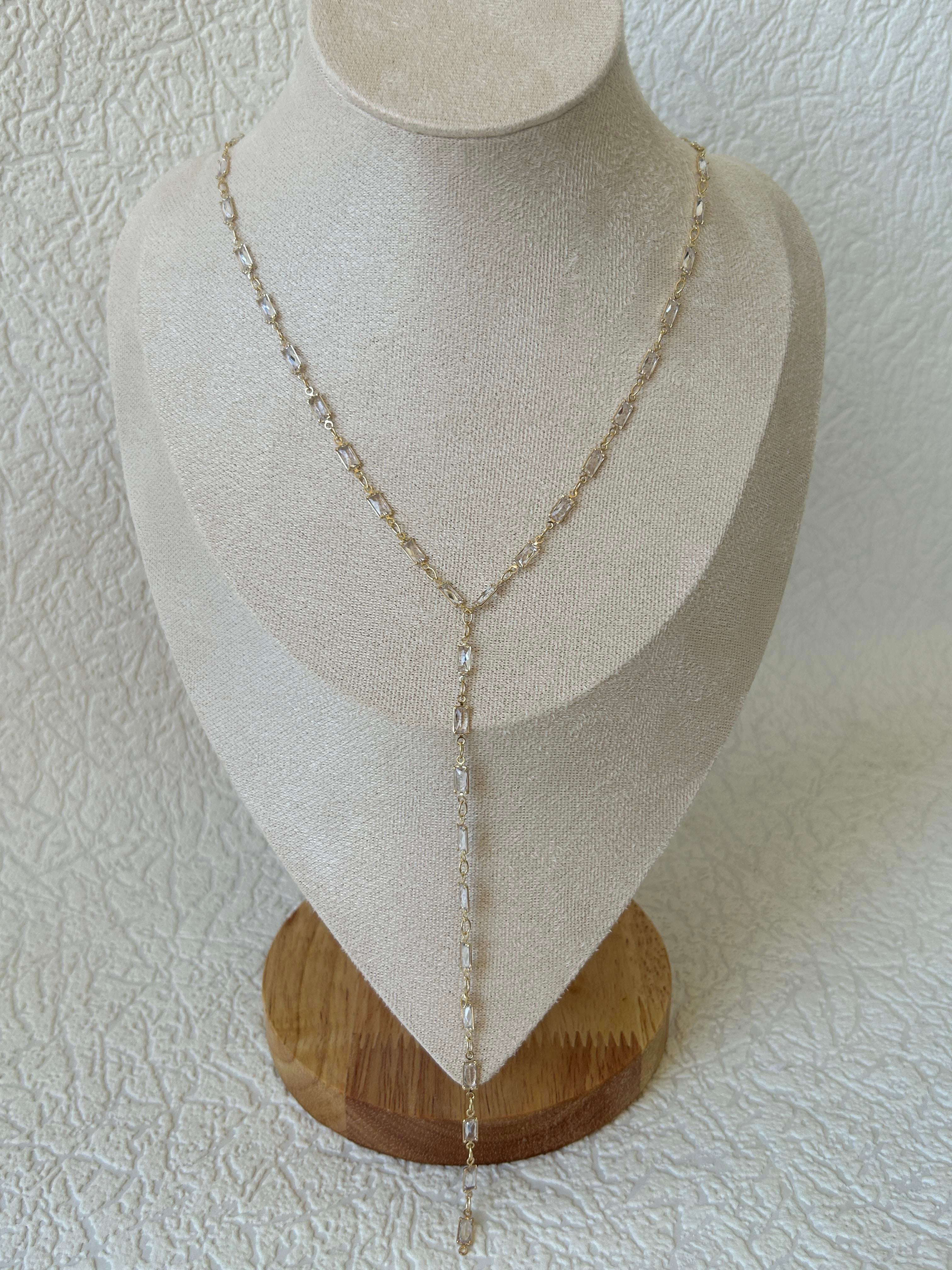 Beyaz Taşlı Y Kolye 