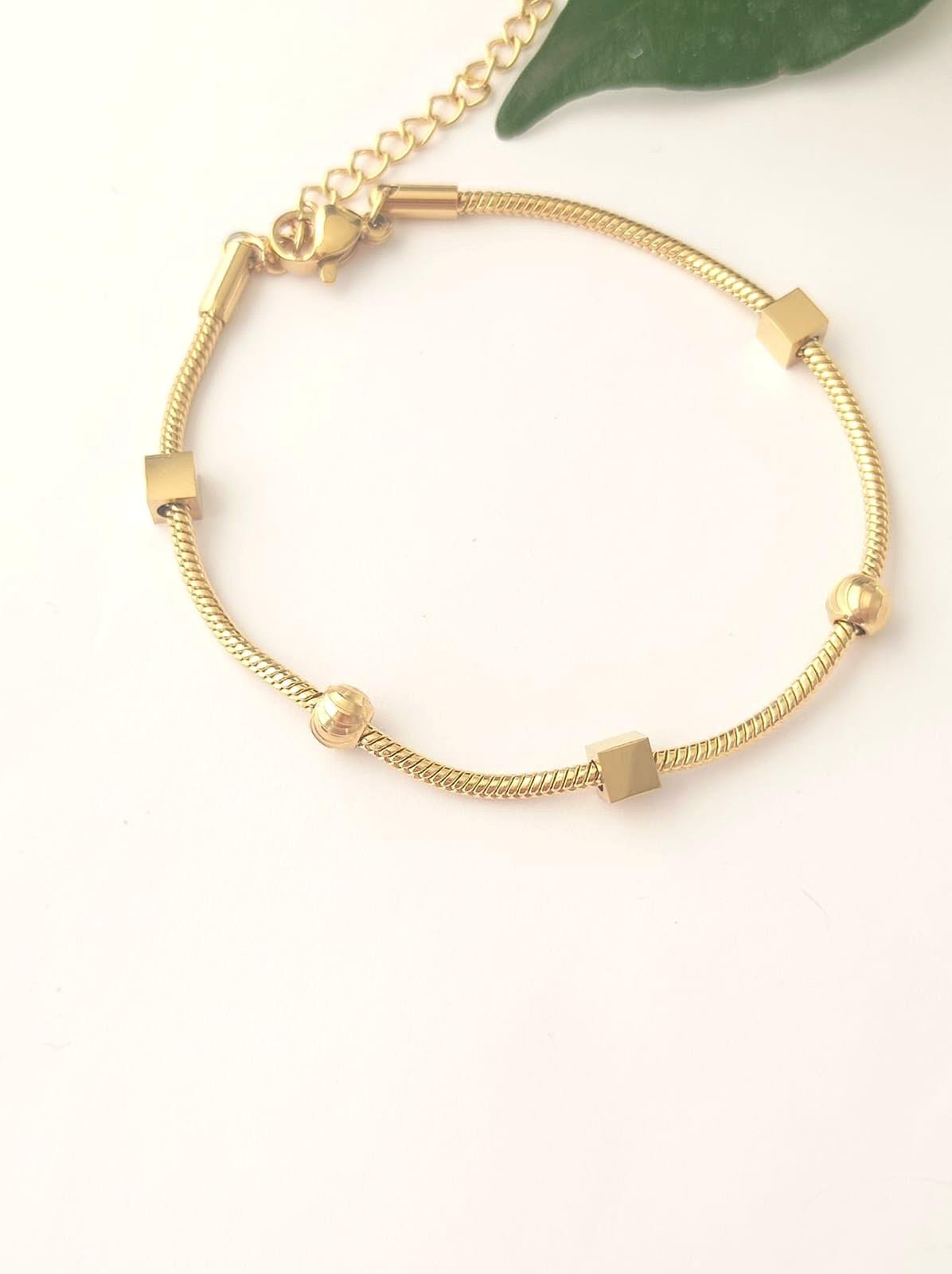 Geometrik Çelik Gold Bileklik