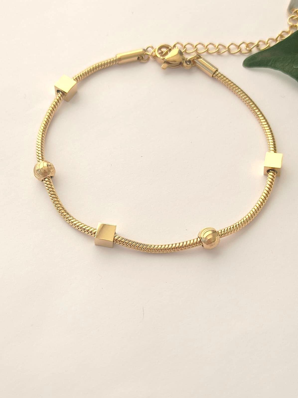 Geometrik Çelik Gold Bileklik