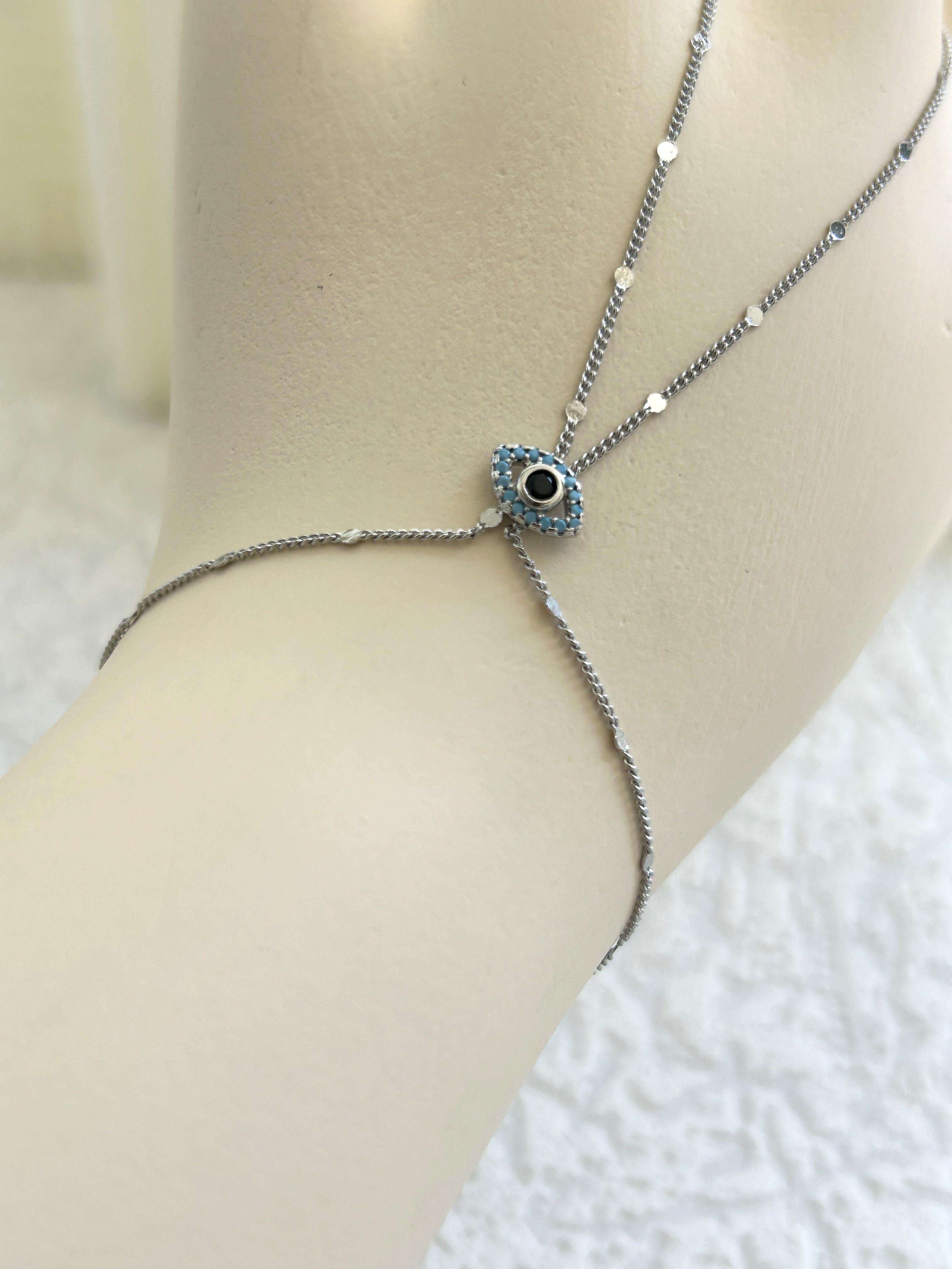 Göz Model Ezme Zincir Detay Silver Şahmeran