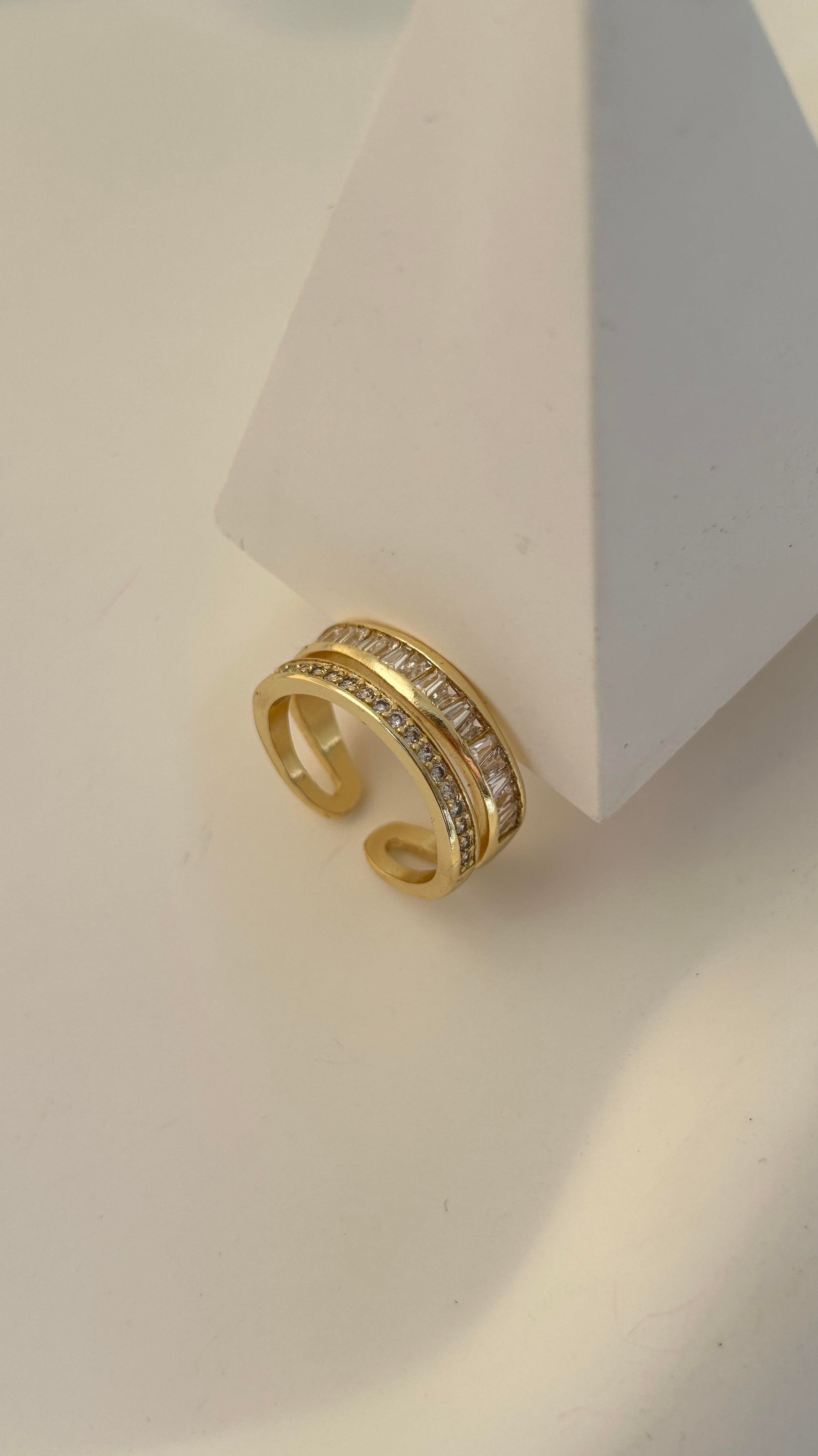 İkili Taşlı Gold Yüzük