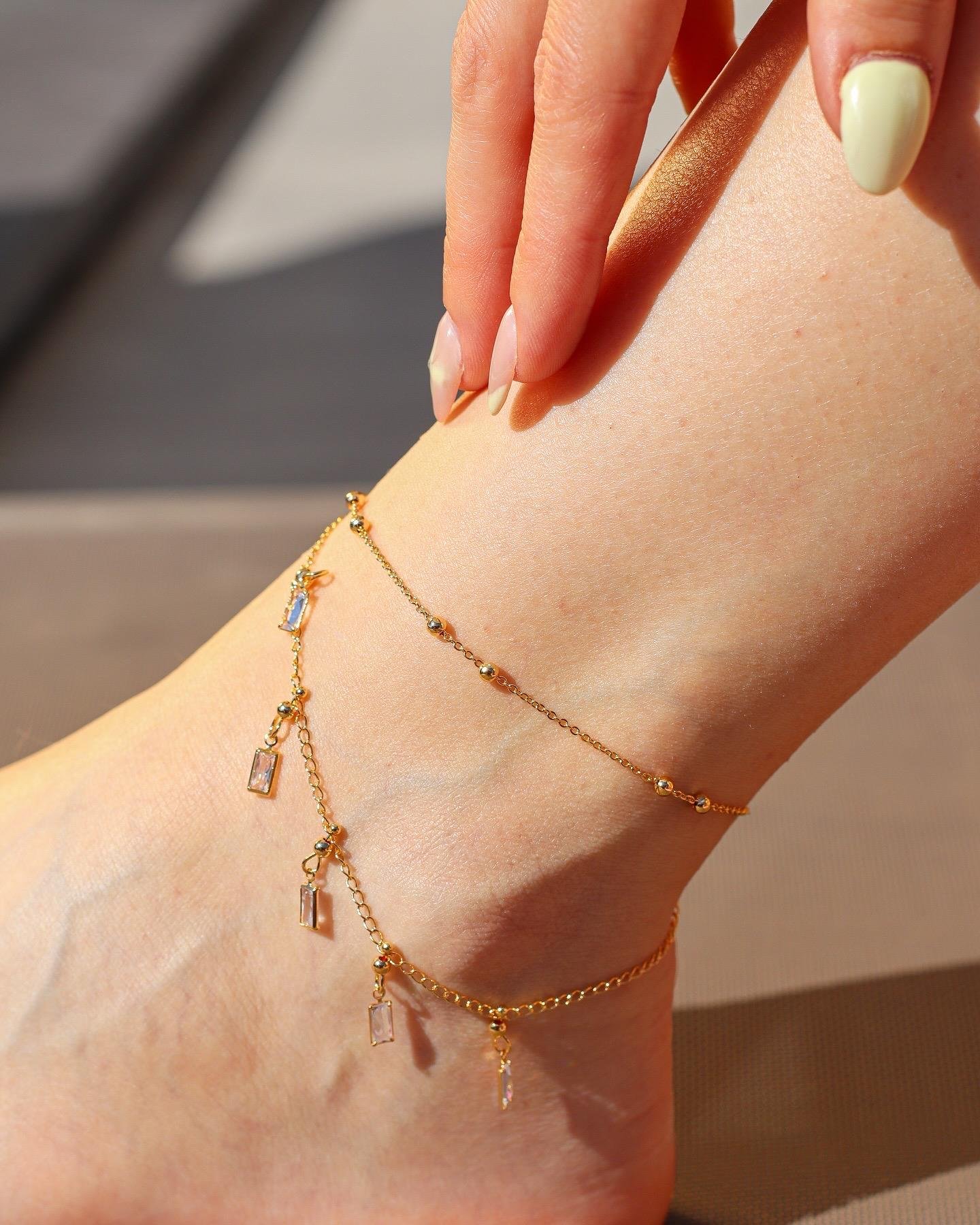 İkili Zincir Taşlı Gold Halhal