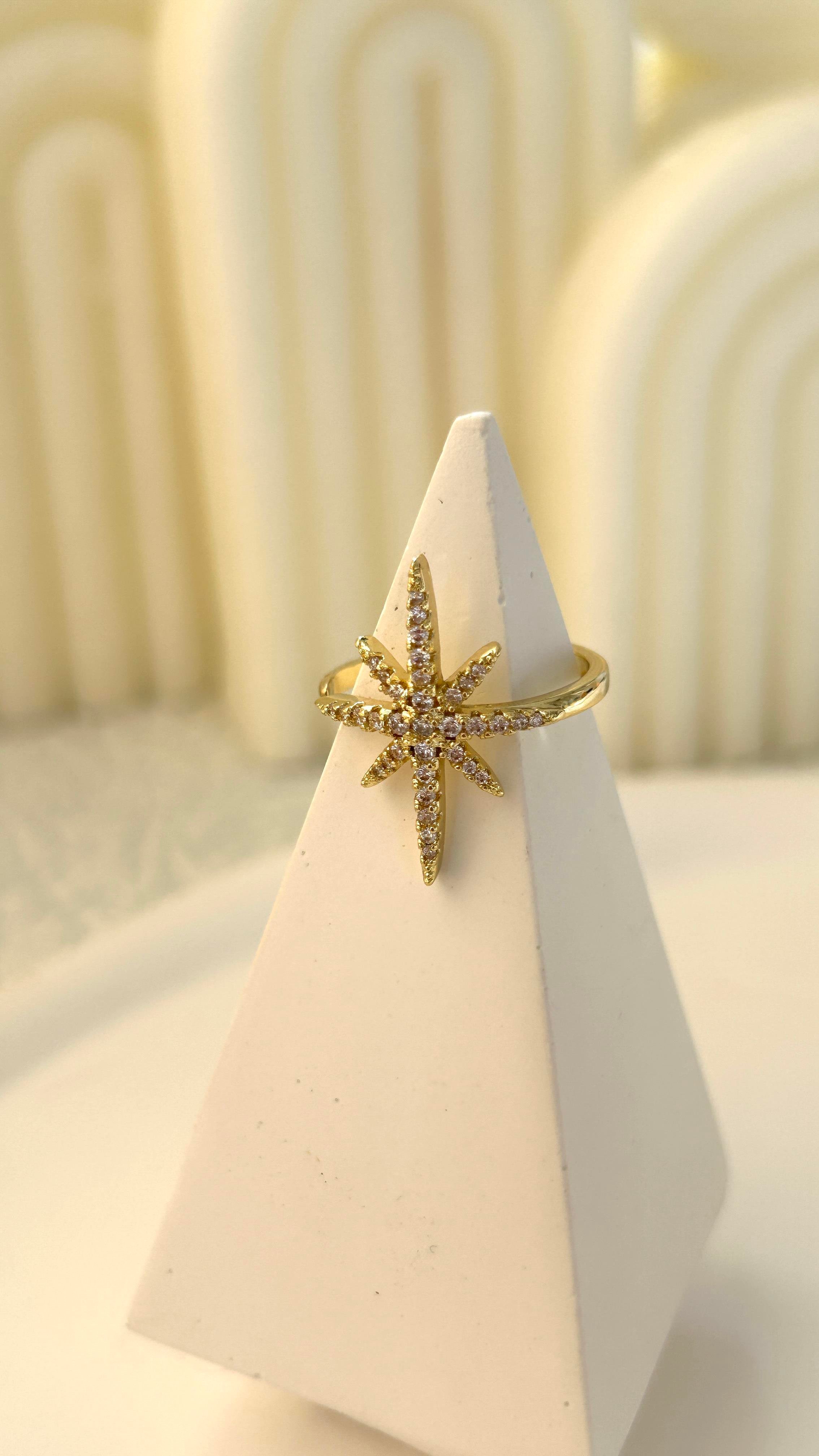 Kutup Yıldızı Taşlı Gold Yüzük