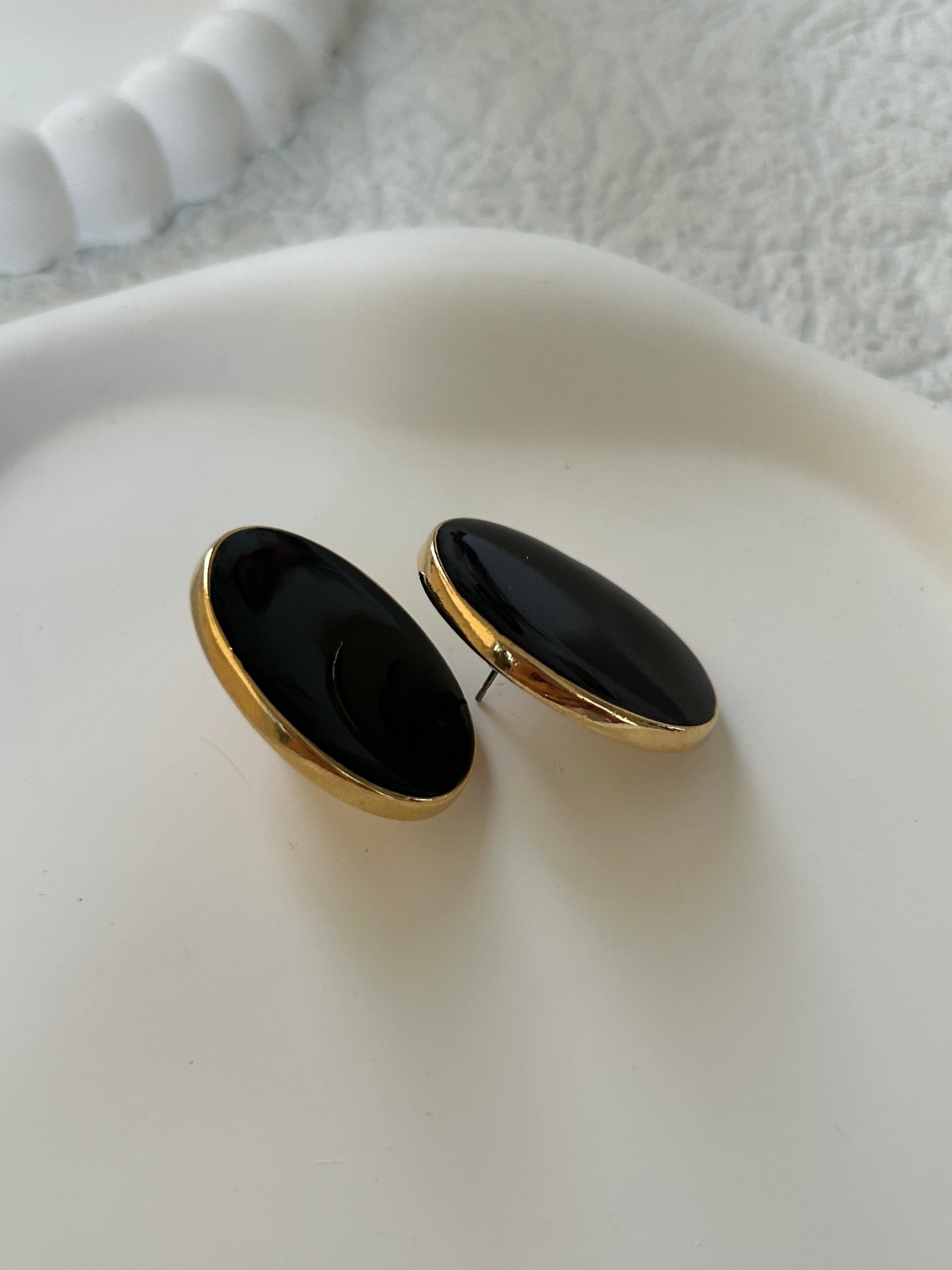 Oval Siyah Gold Küpe