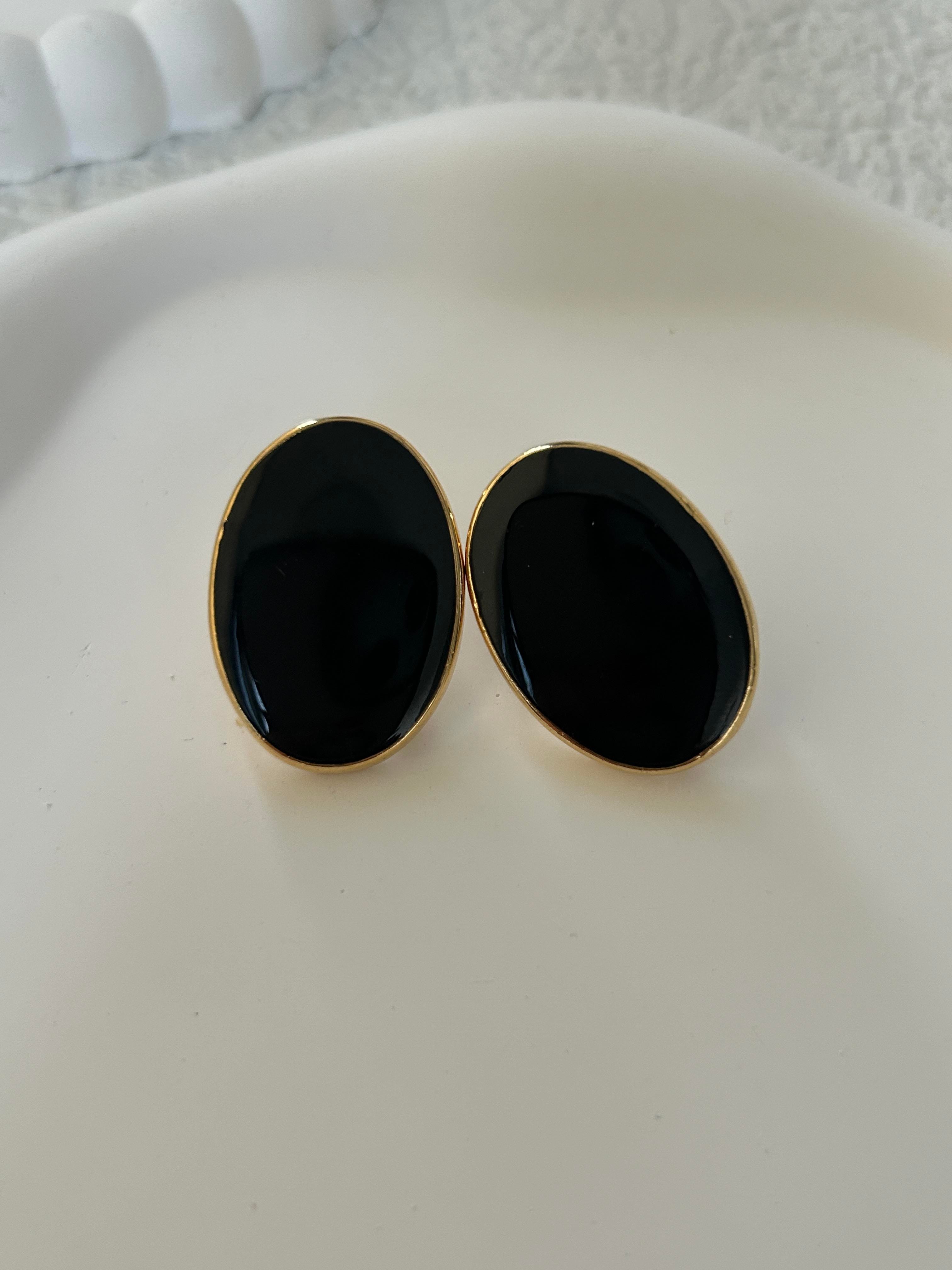 Oval Siyah Gold Küpe