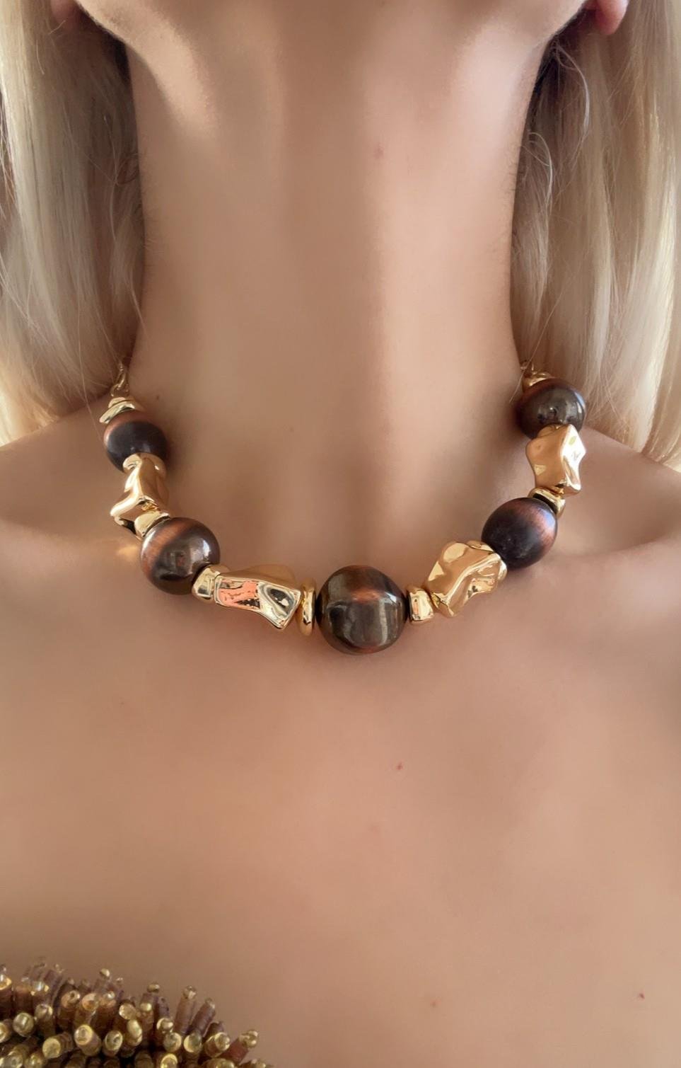 Özel Seri Marka Model Gold-Kahve Kolye Bileklik Set