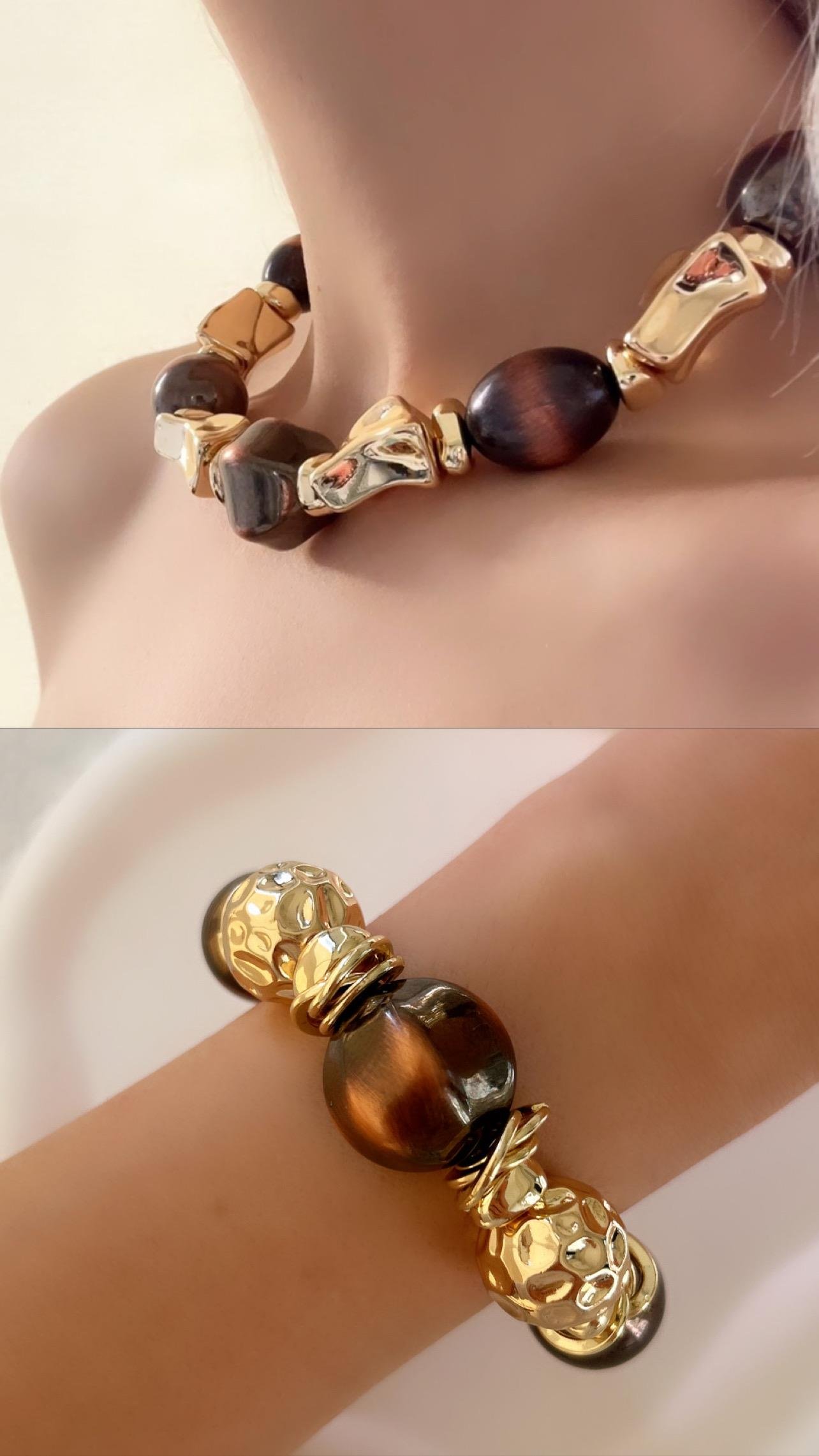 Özel Seri Marka Model Gold-Kahve Kolye Bileklik Set