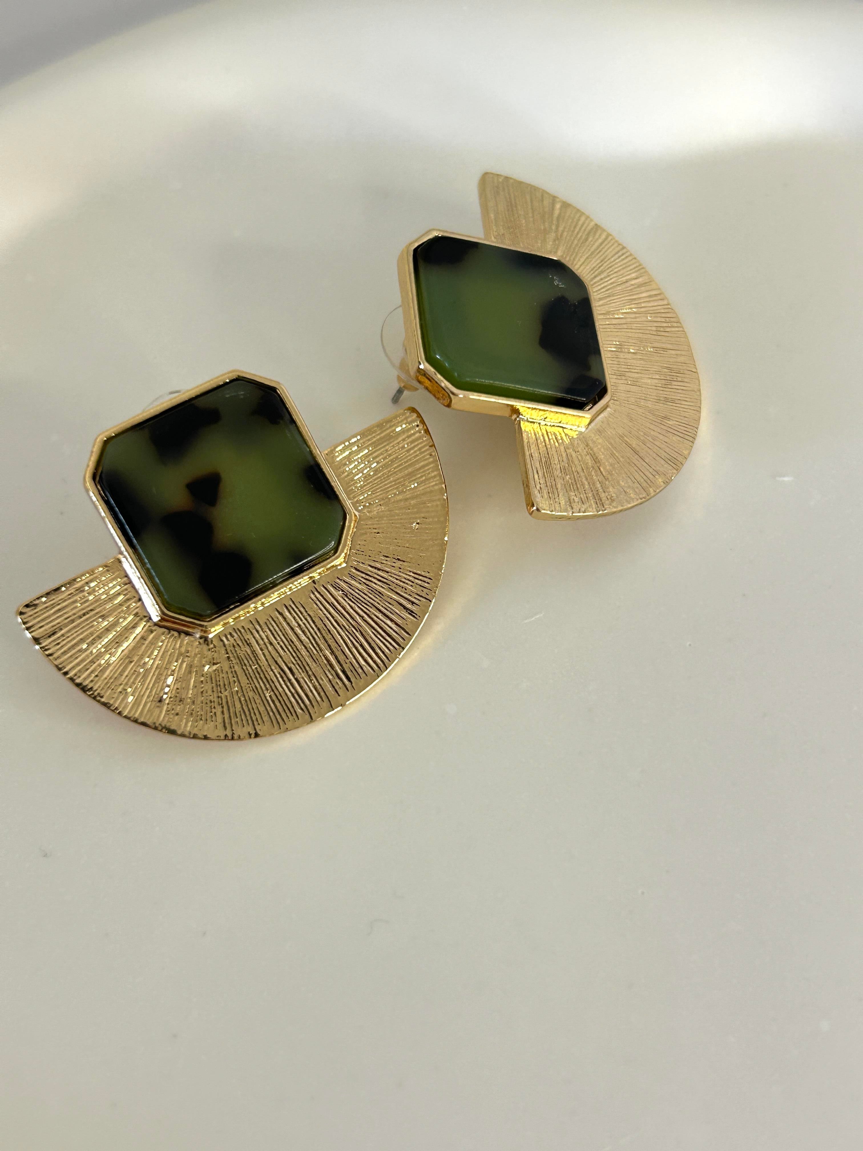 ÖZEL SERİ YELPAZE HAKİ GOLD KÜPE