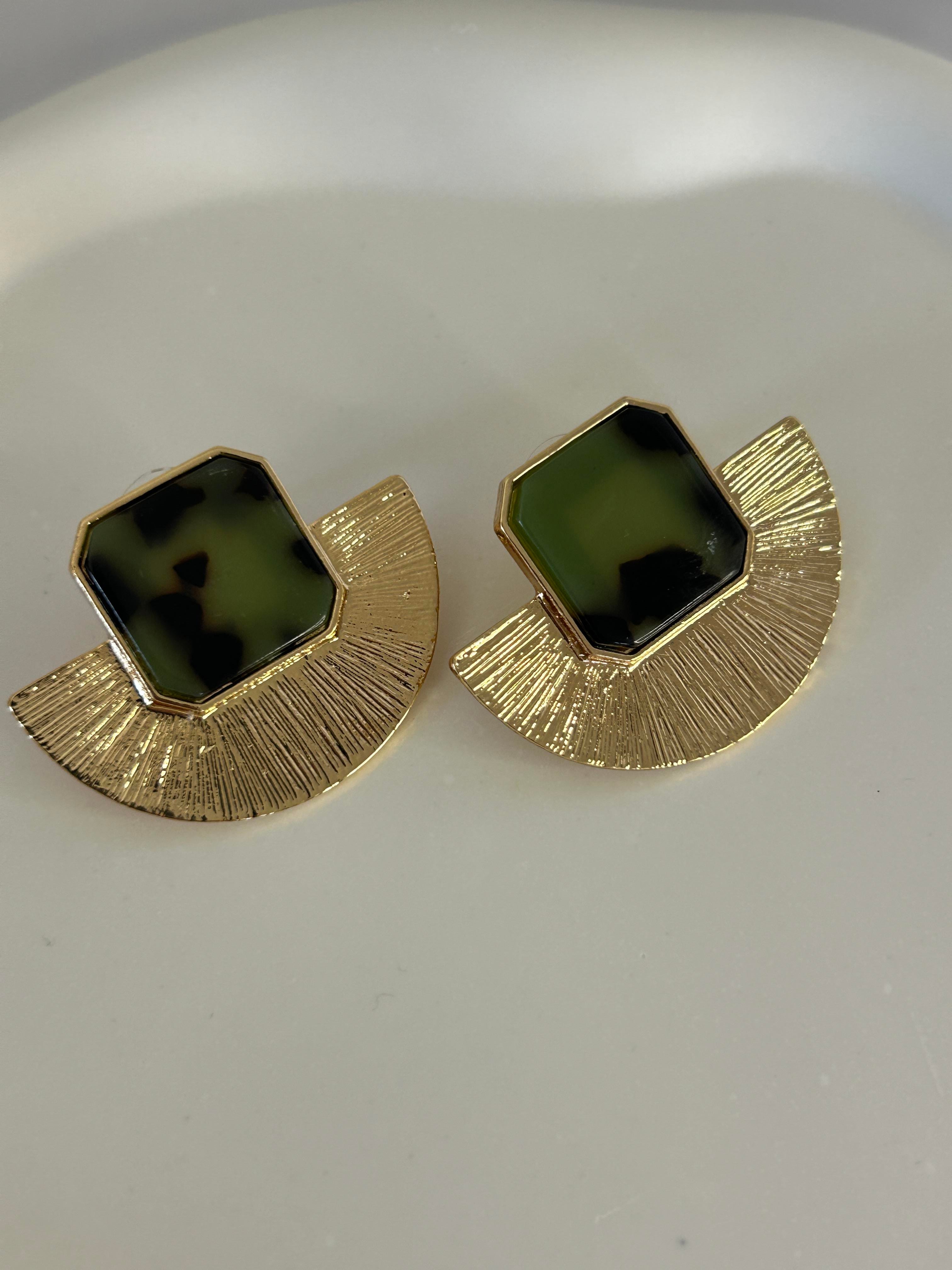 ÖZEL SERİ YELPAZE HAKİ GOLD KÜPE