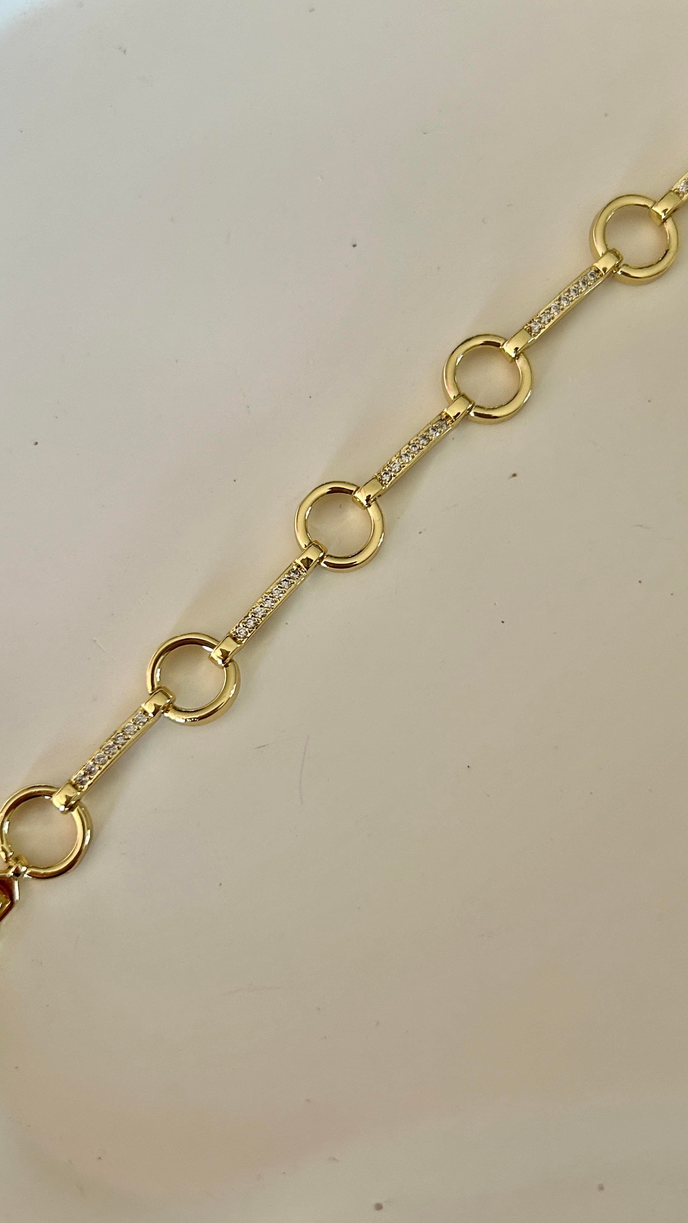 Premium Halka Model Taşlı Gold Bileklik
