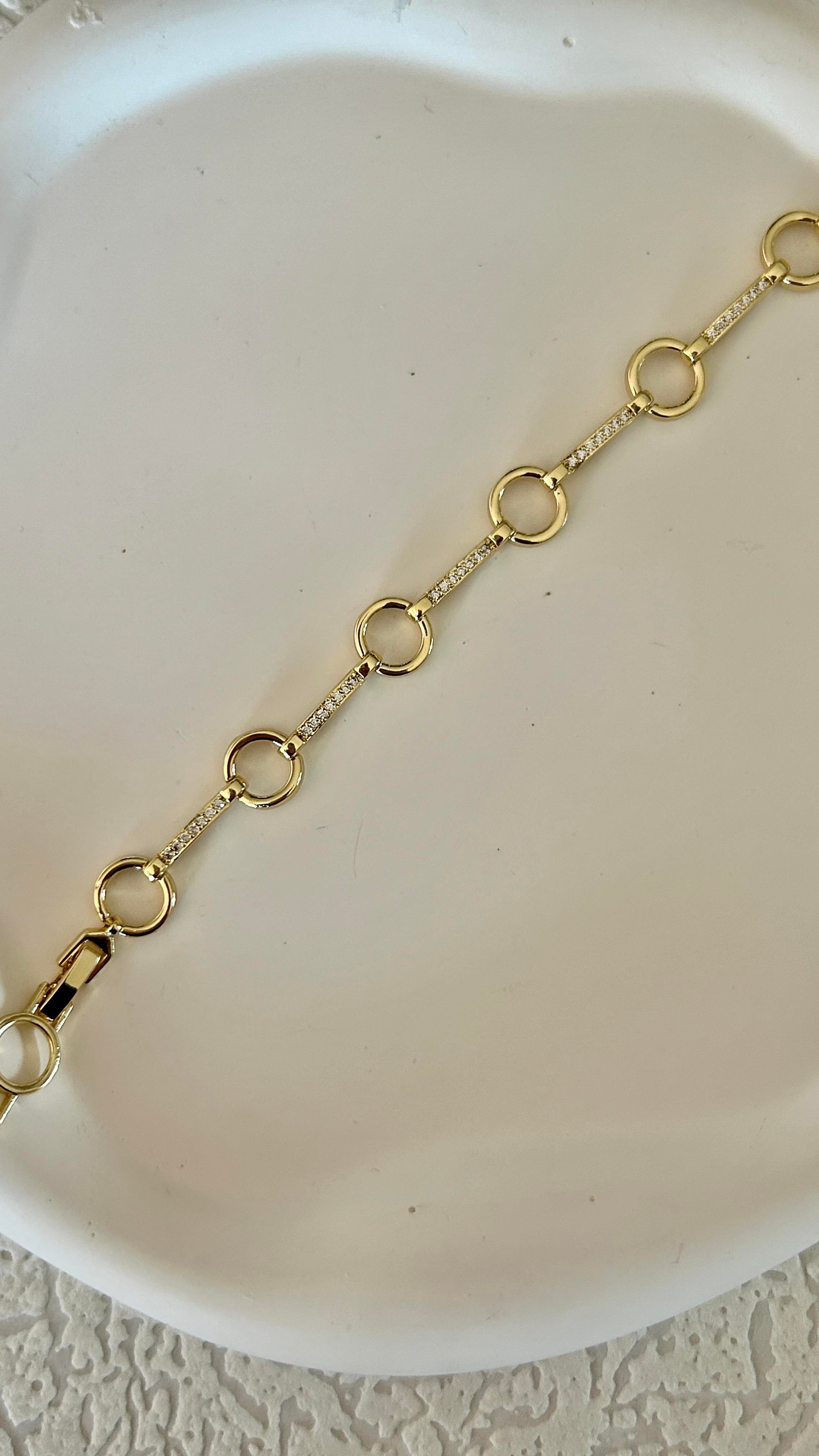 Premium Halka Model Taşlı Gold Bileklik