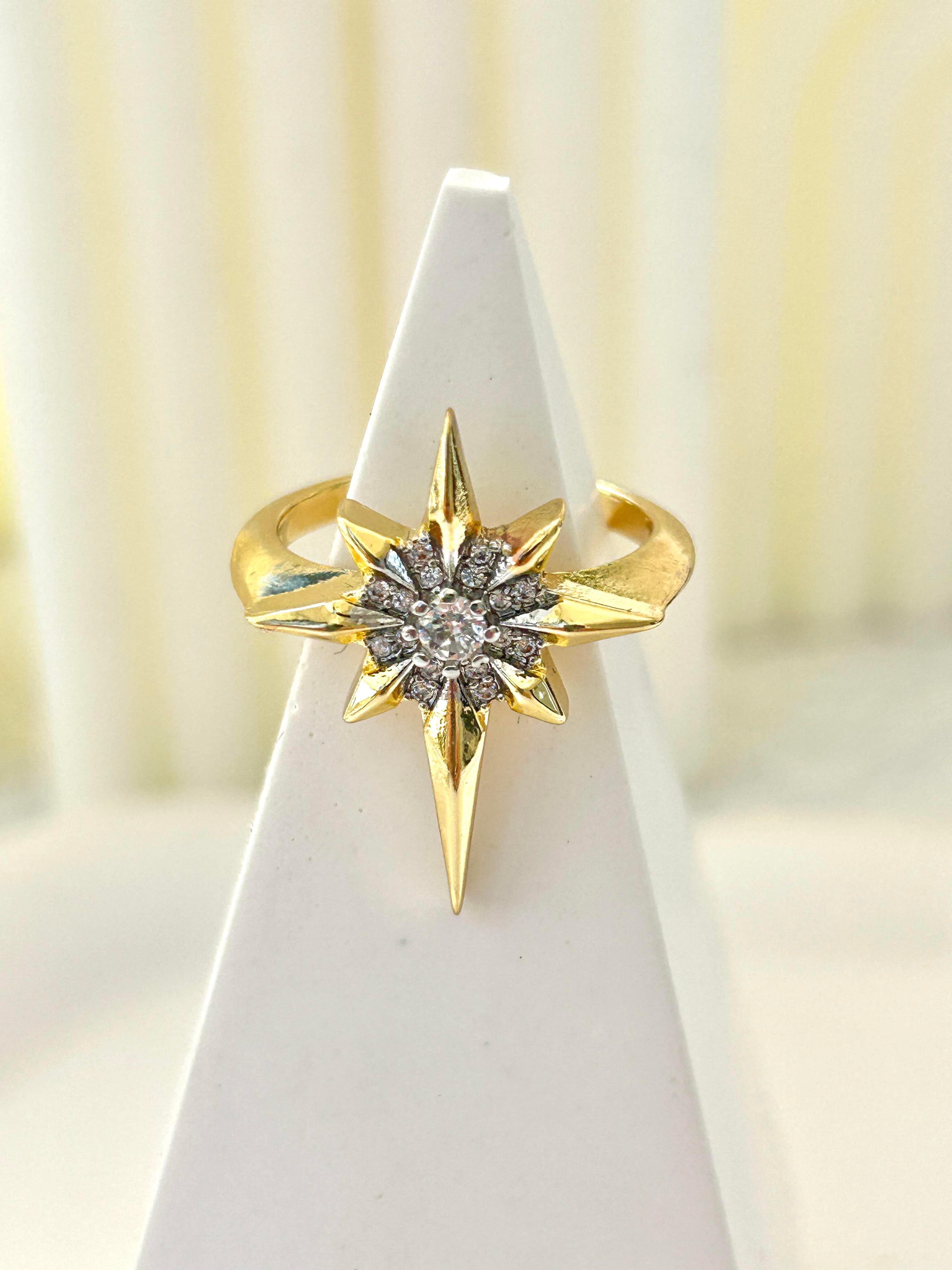 Premium Kutup Yıldızı Zirkon Taş Detay Gold Yüzük