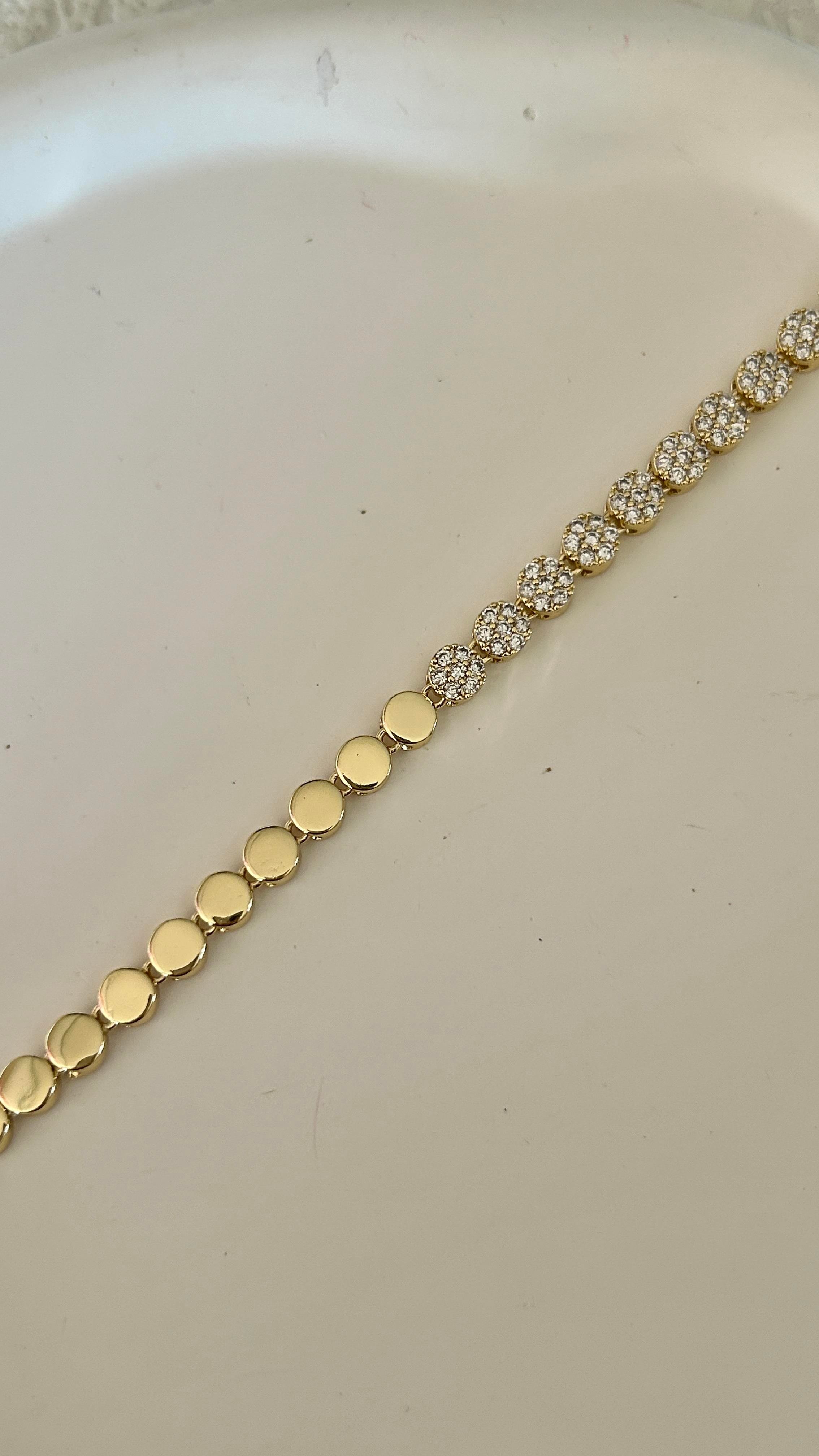 Premium Yuvarlak Taşlı Gold Bileklik