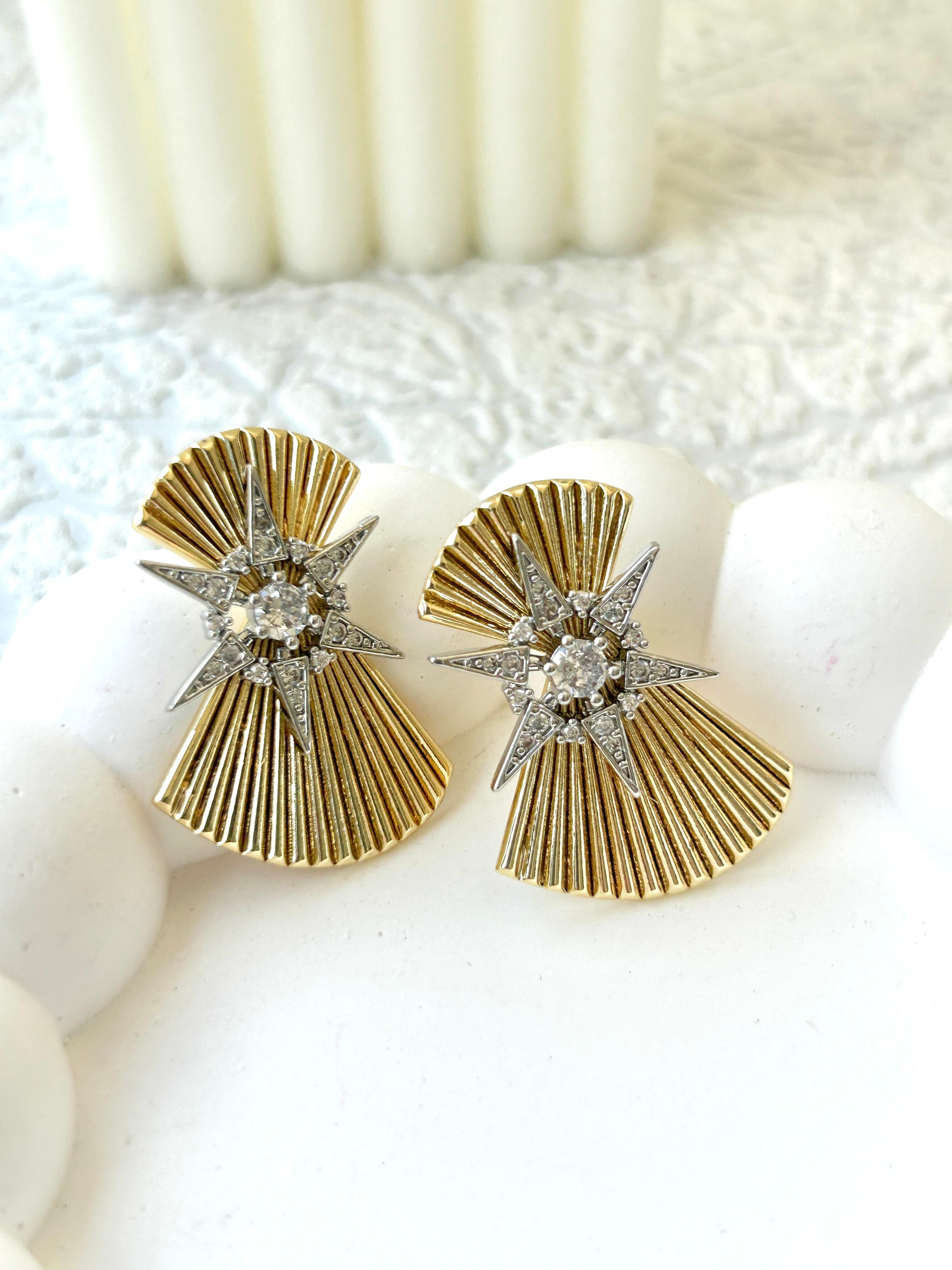 Premium Zirkon Taş Detay Gold Yıldız Küpe