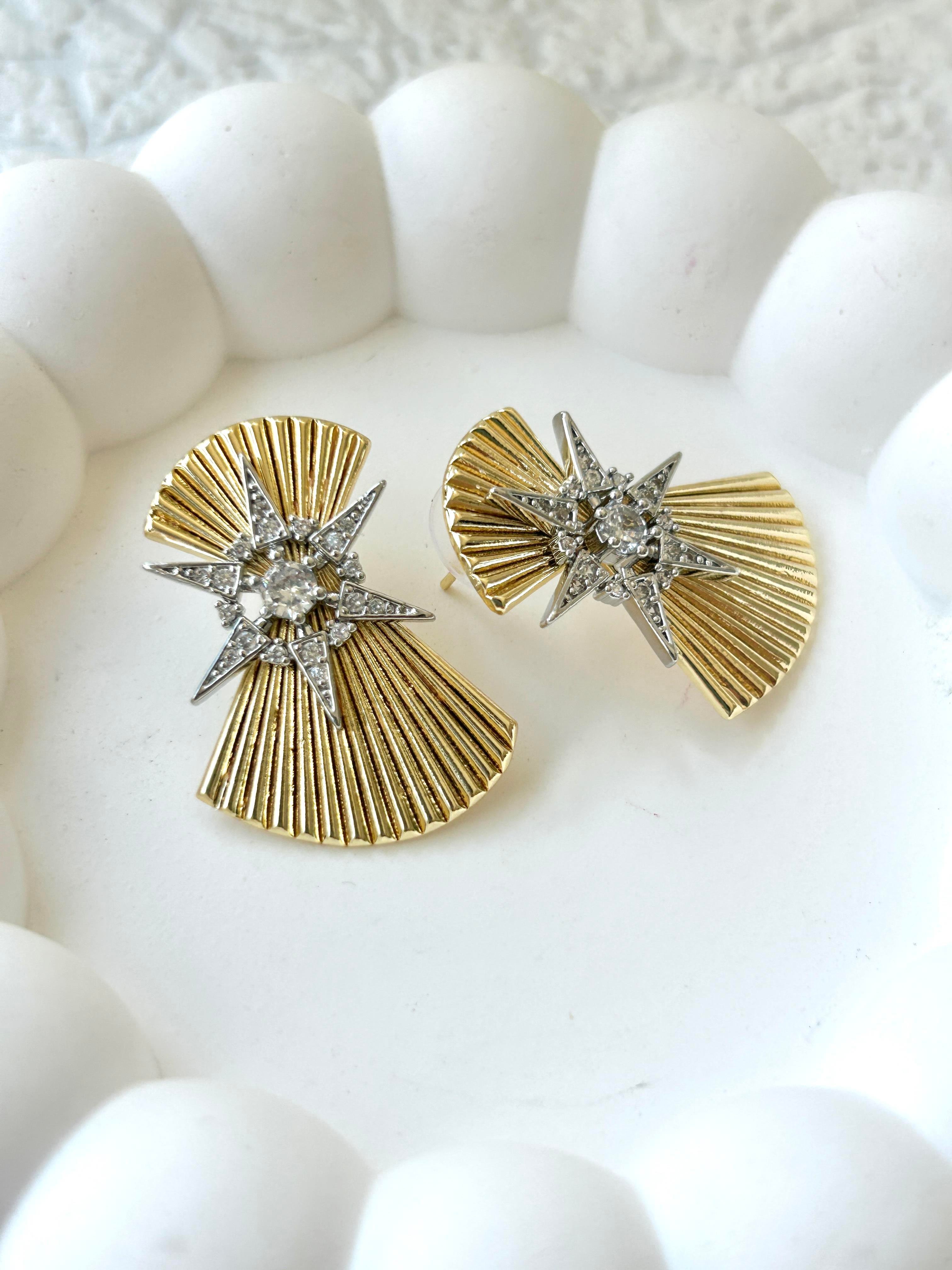 Premium Zirkon Taş Detay Gold Yıldız Küpe